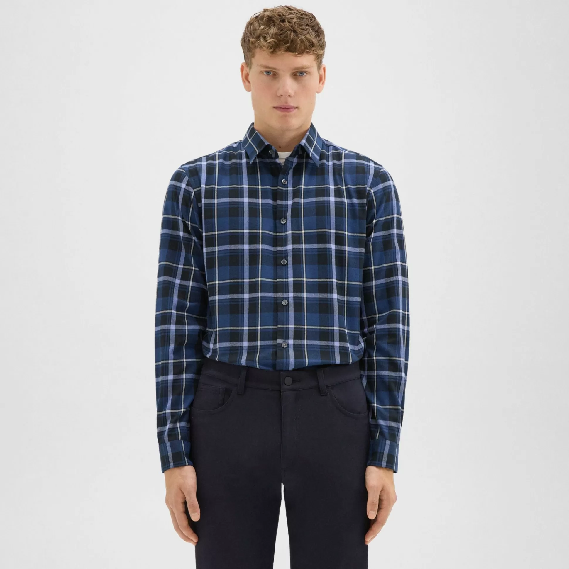 Theory Irving Shirt In Plaid Twill Flannel-Men Shirts