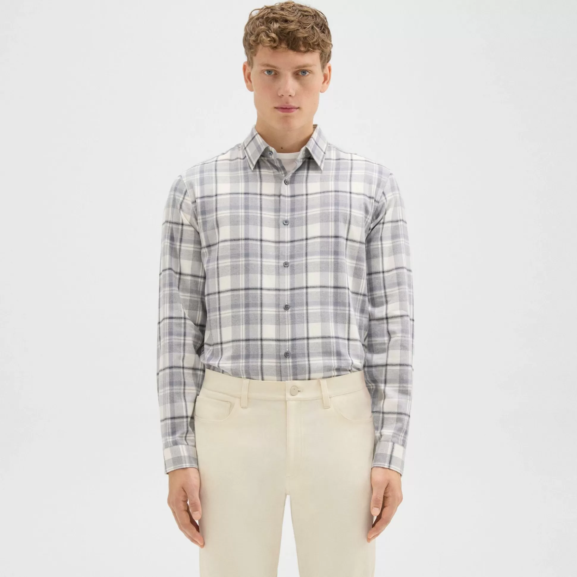 Theory Irving Shirt In Plaid Twill Flannel-Men Shirts