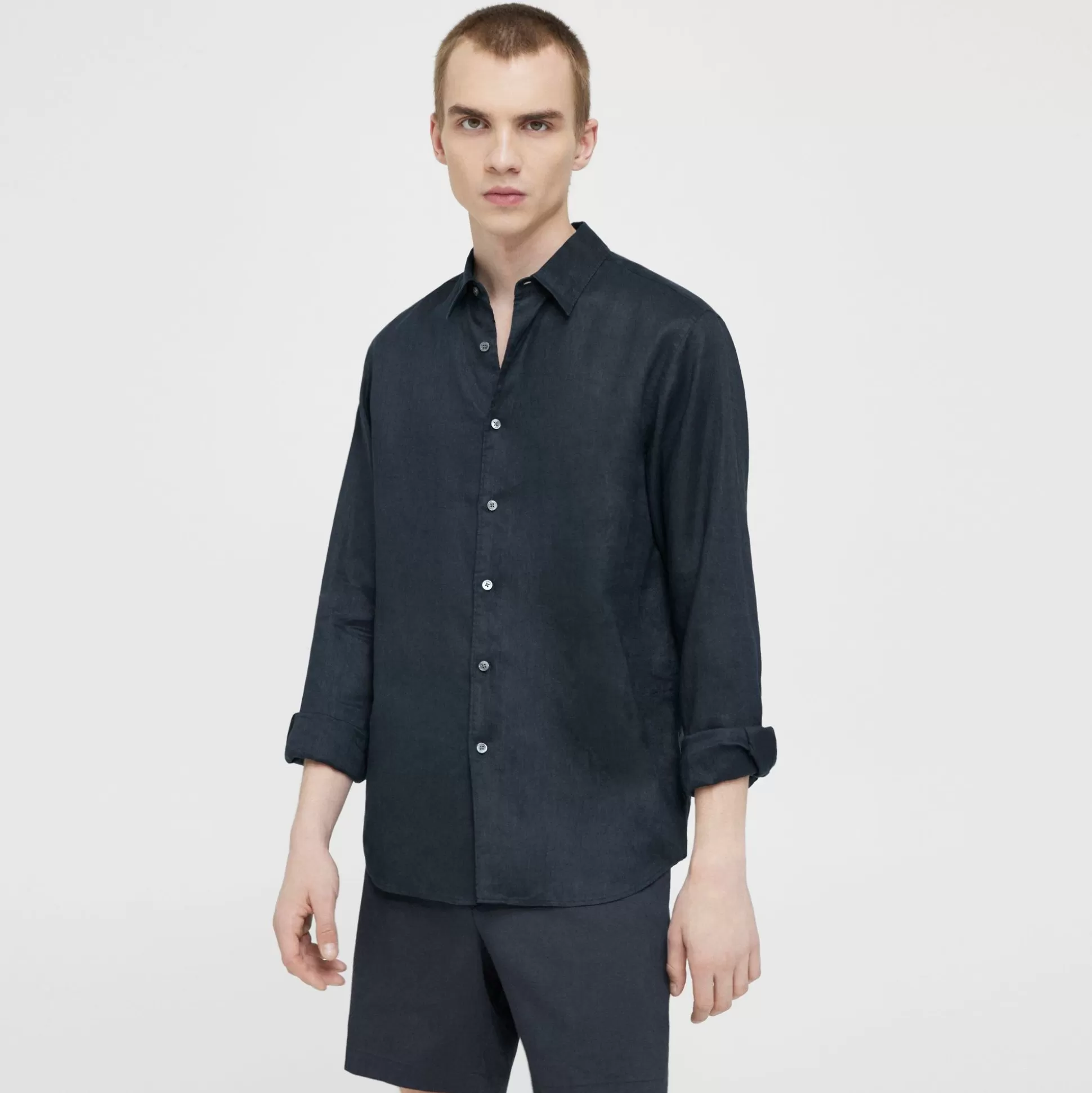 Theory Irving Shirt In Relaxed Linen-Men Shirts