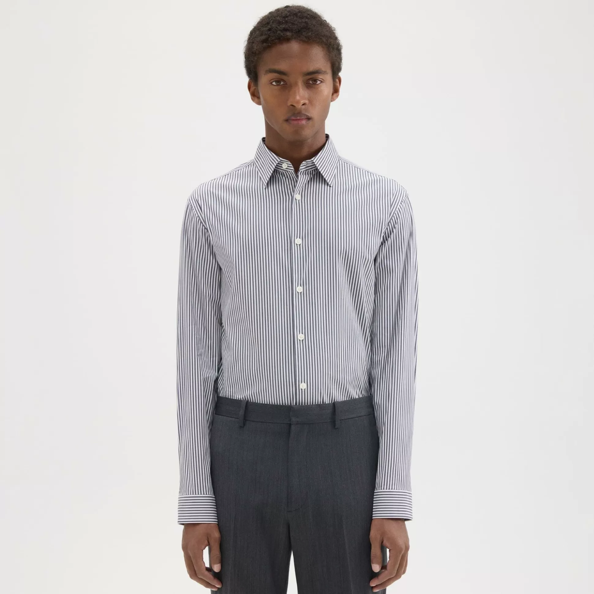 Theory Irving Shirt In Striped Good Cotton-Men Shirts