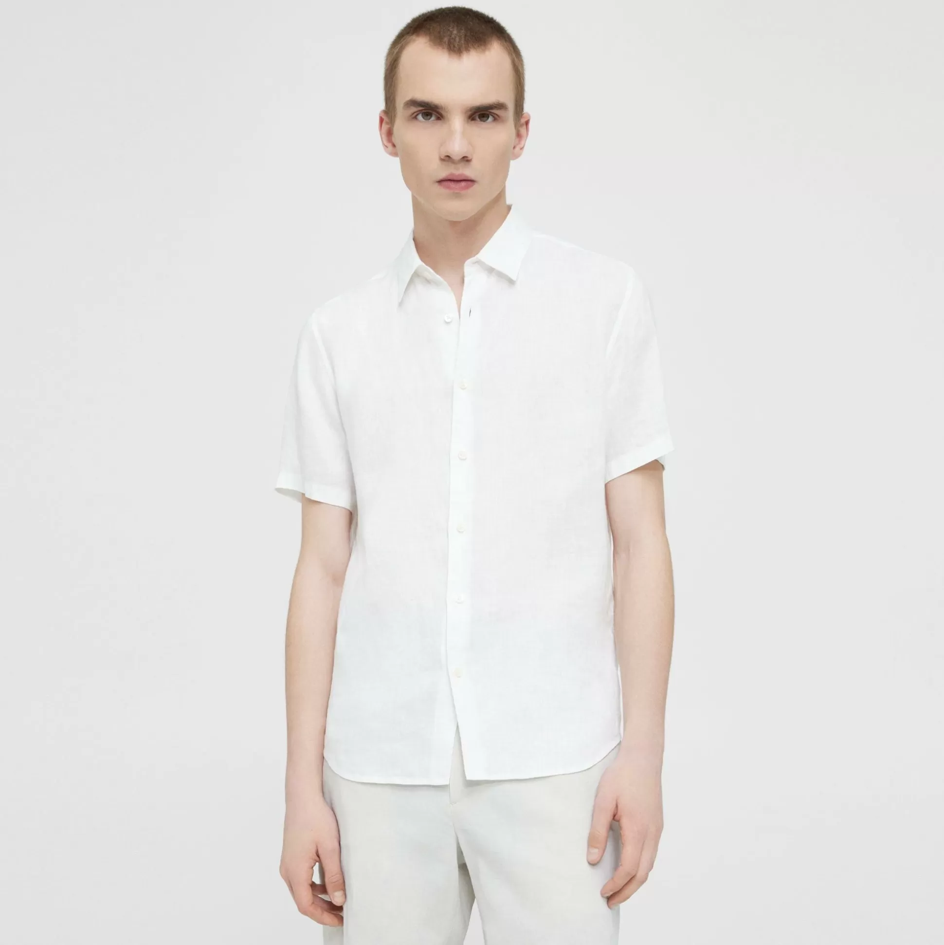 Theory Irving Short-Sleeve Shirt In Relaxed Linen-Men Shirts