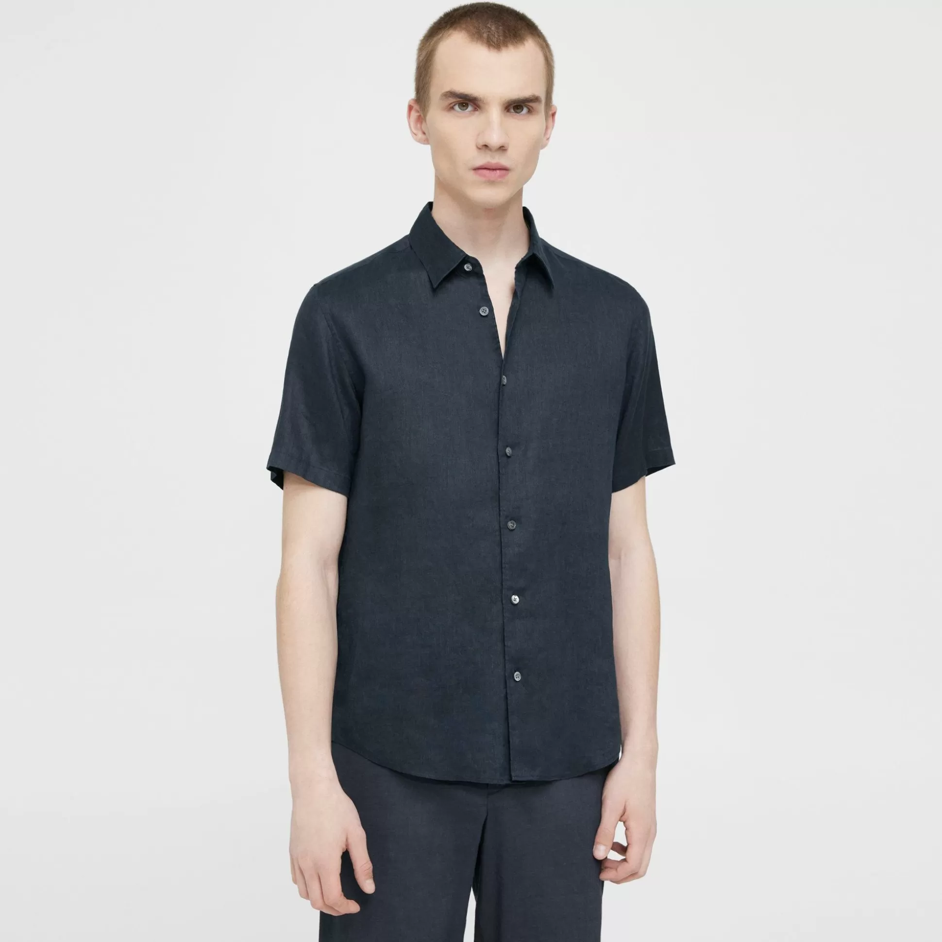 Theory Irving Short-Sleeve Shirt In Relaxed Linen-Men Shirts