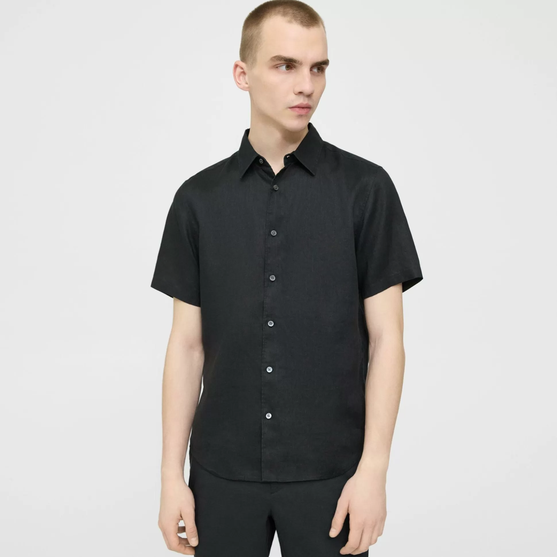 Theory Irving Short-Sleeve Shirt In Relaxed Linen-Men Shirts