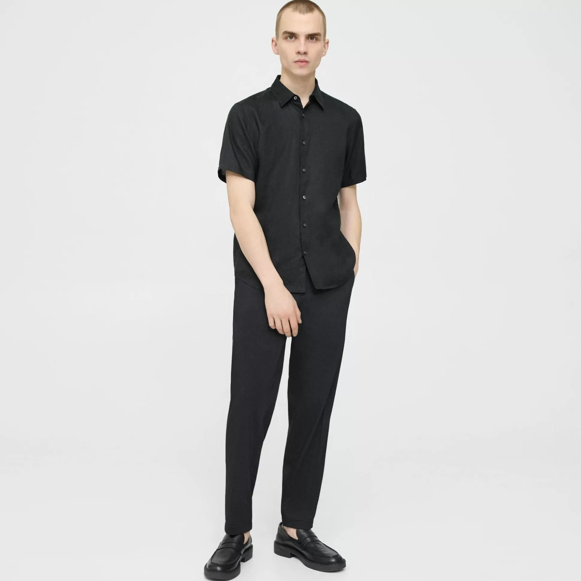 Theory Irving Short-Sleeve Shirt In Relaxed Linen-Men Shirts