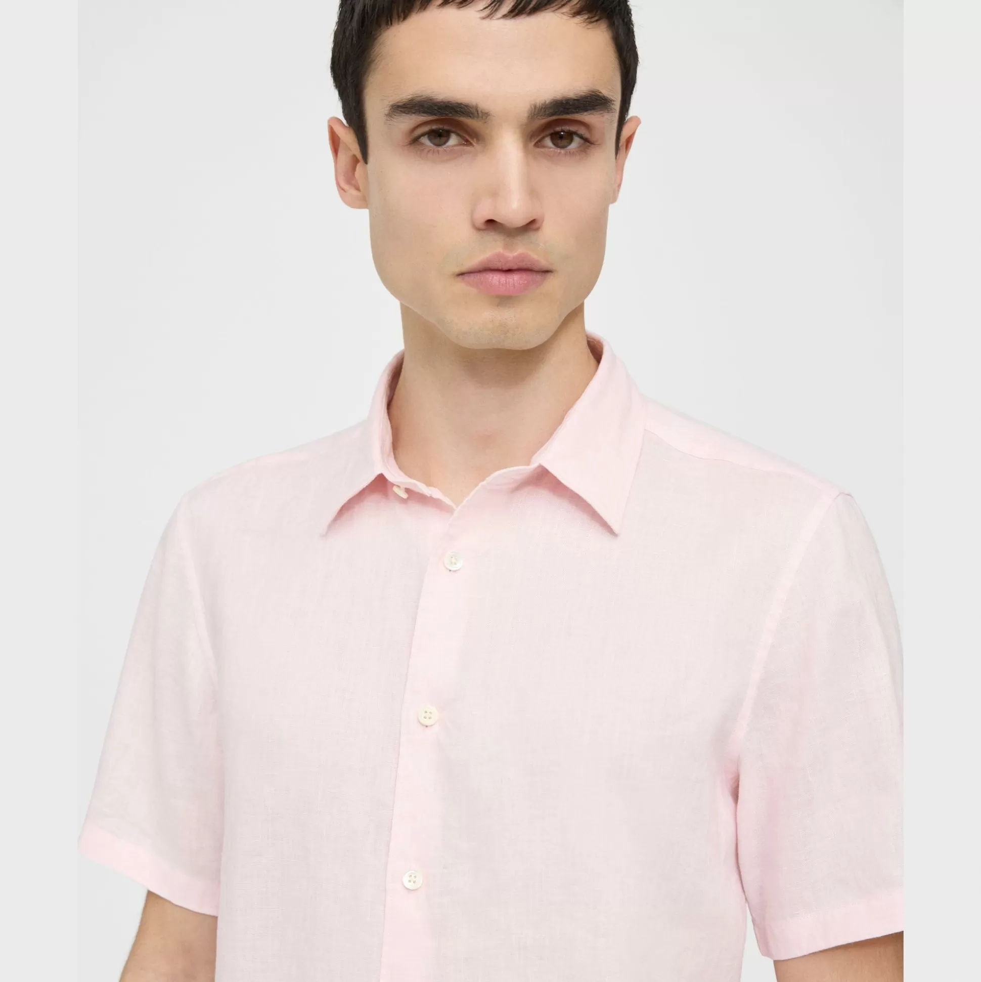 Theory Irving Short-Sleeve Shirt In Relaxed Linen-Men Shirts