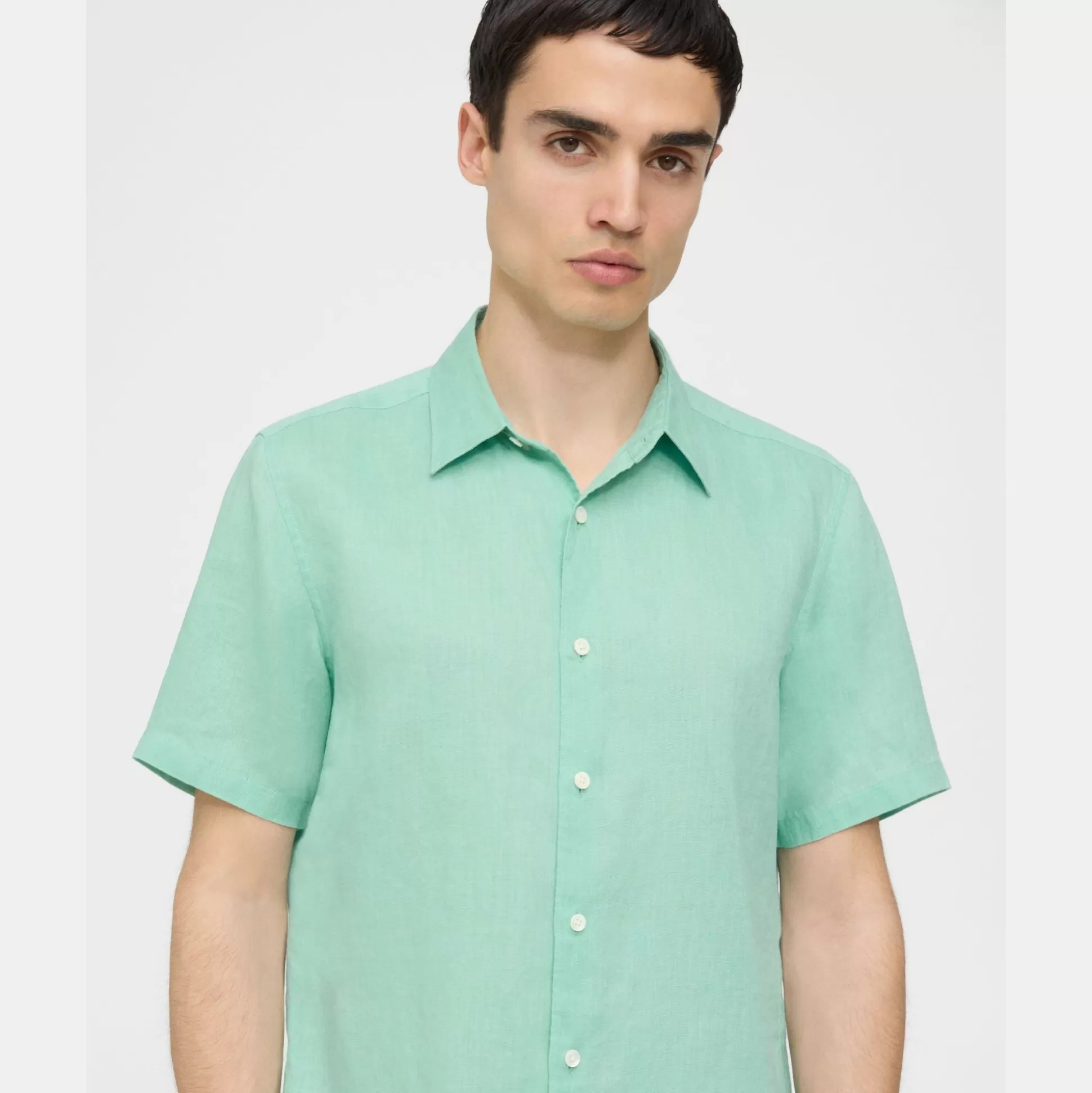 Theory Irving Short-Sleeve Shirt In Relaxed Linen-Men Shirts