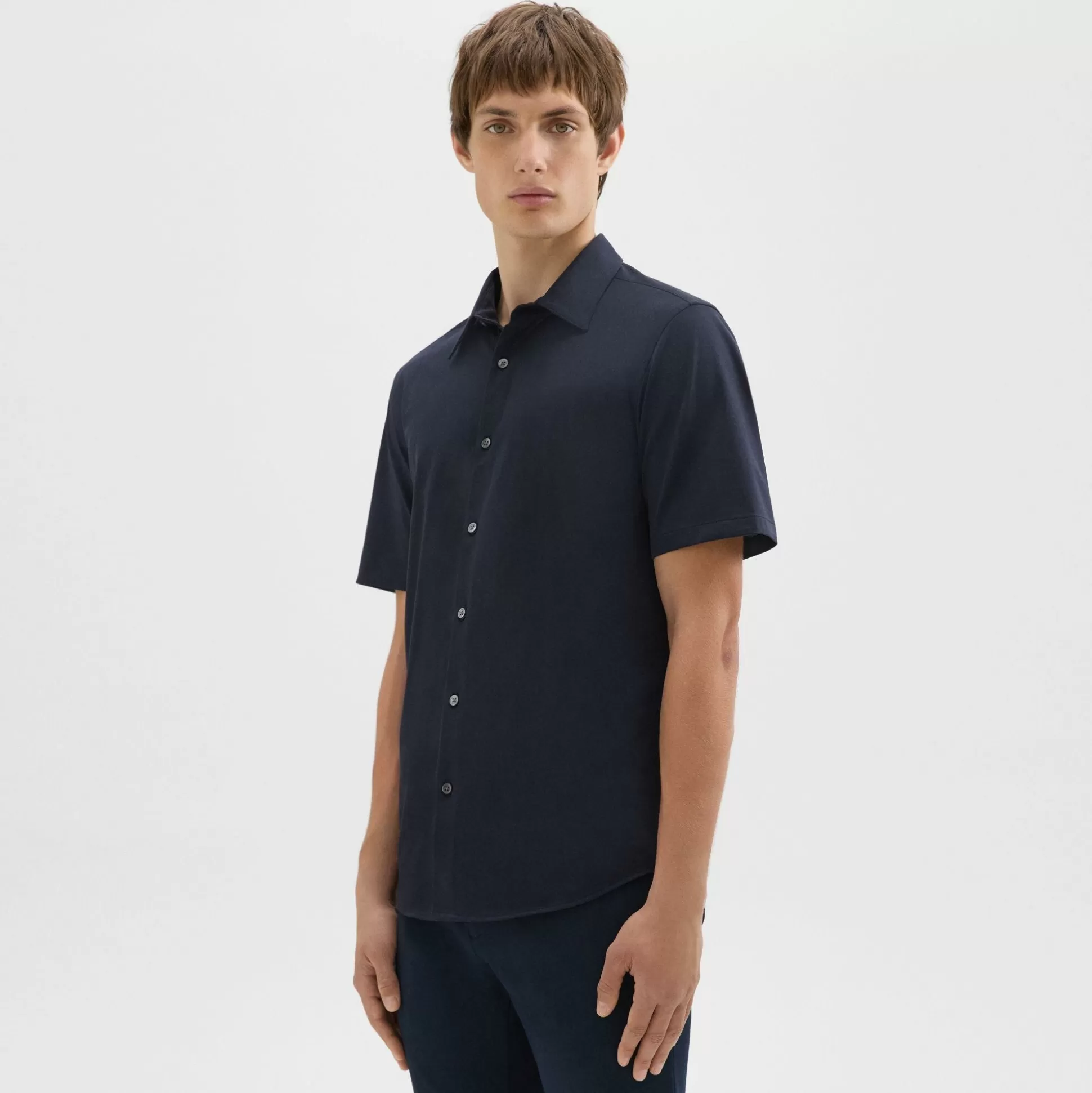 Theory Irving Short-Sleeve Shirt In Structure Knit-Men T-shirts + Polos | Shirts