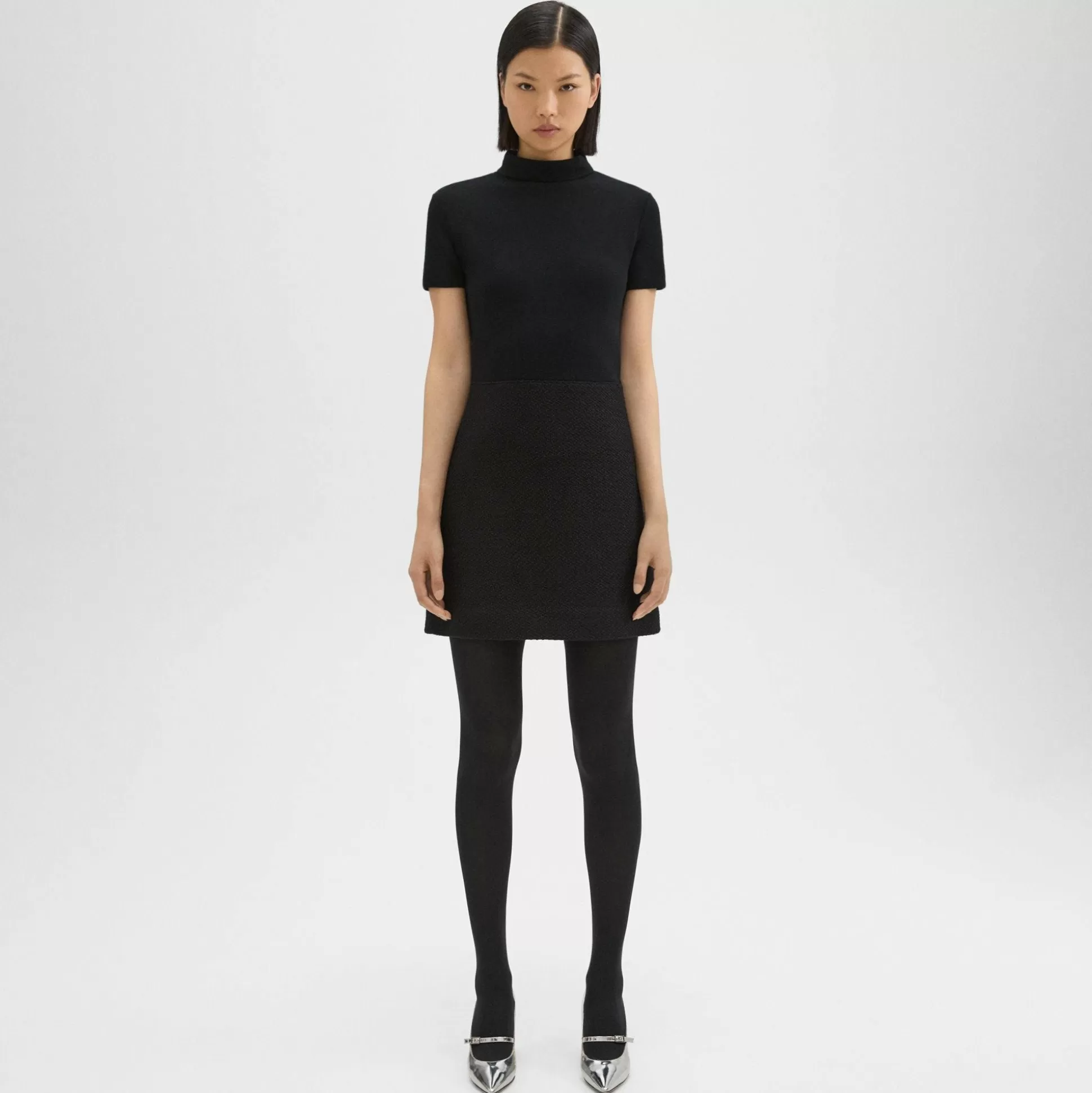 Theory Knit Combo Dress In Wool-Blend Tweed-Women Dresses