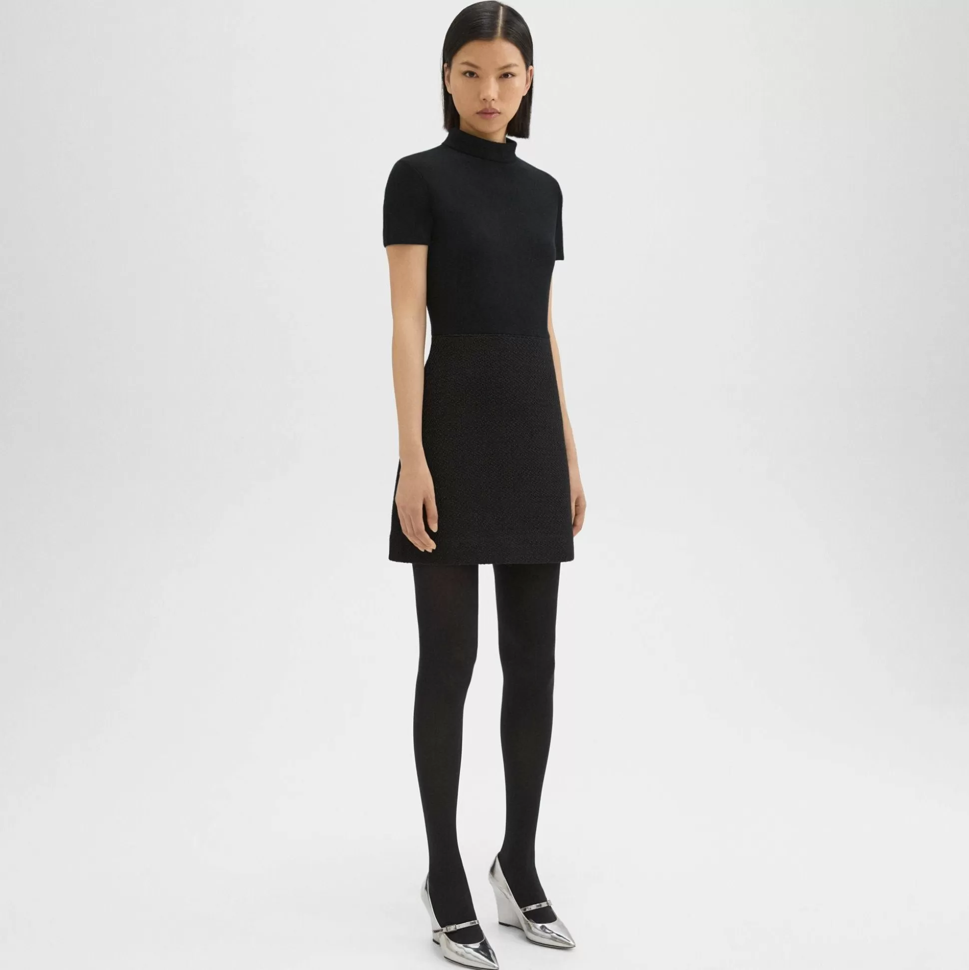 Theory Knit Combo Dress In Wool-Blend Tweed-Women Dresses