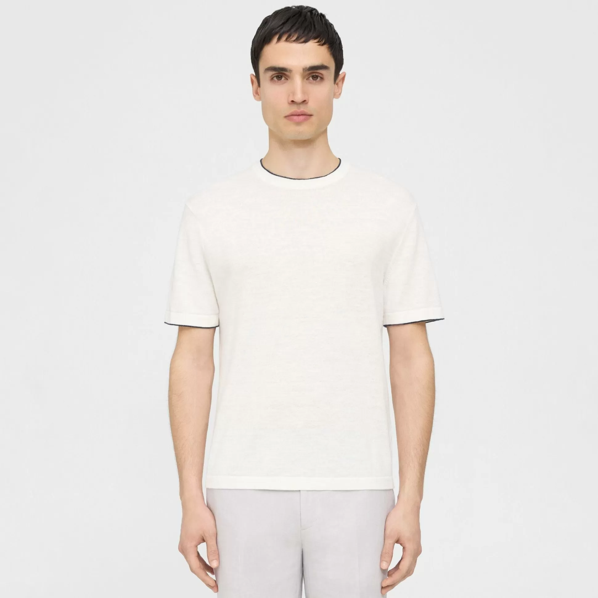 Theory Kolben Short-Sleeve Tee In Cotton-Linen-Men T-shirts + Polos | Sweaters + Cardigans