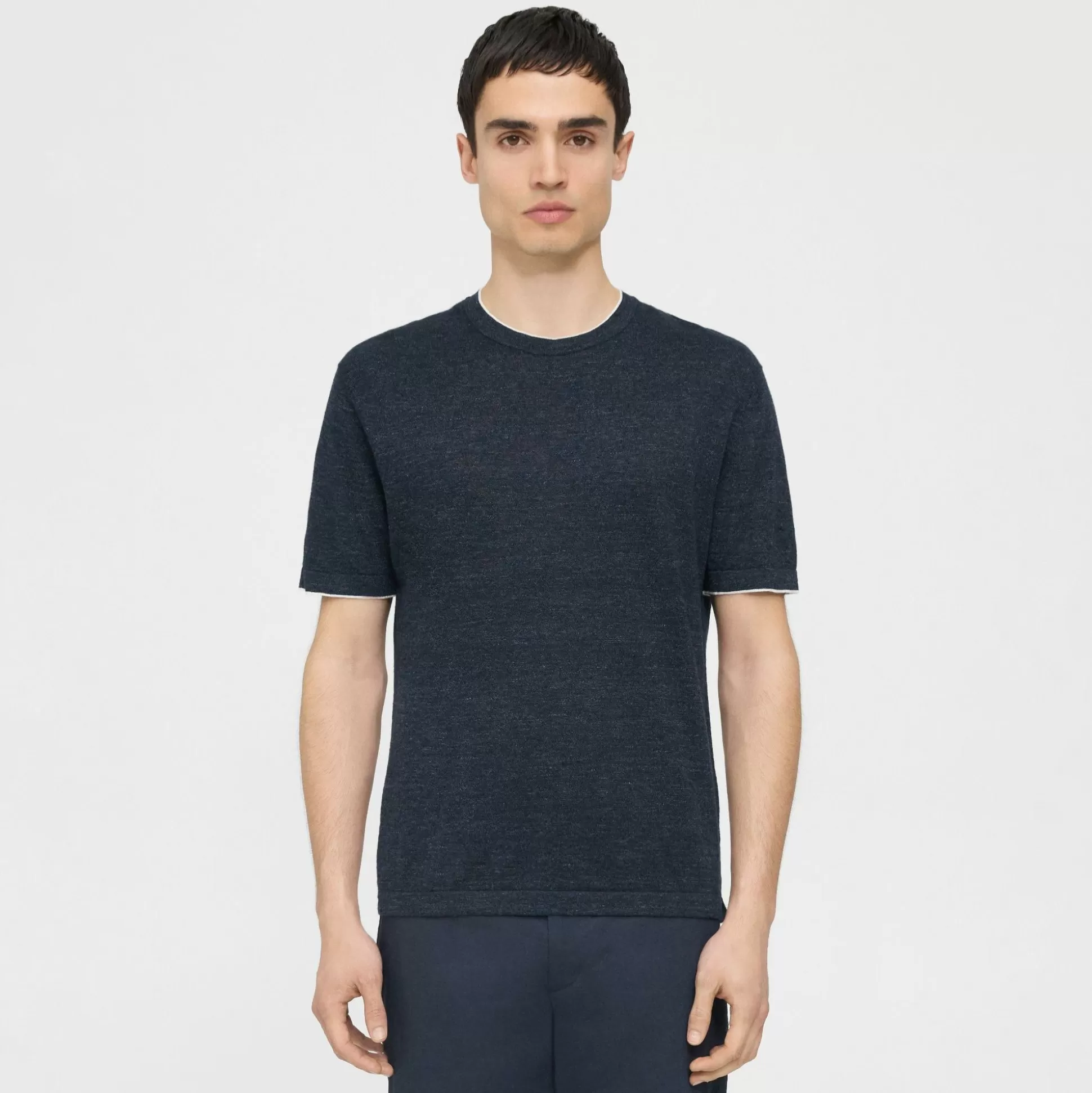 Theory Kolben Short-Sleeve Tee In Cotton-Linen-Men T-shirts + Polos | Sweaters + Cardigans