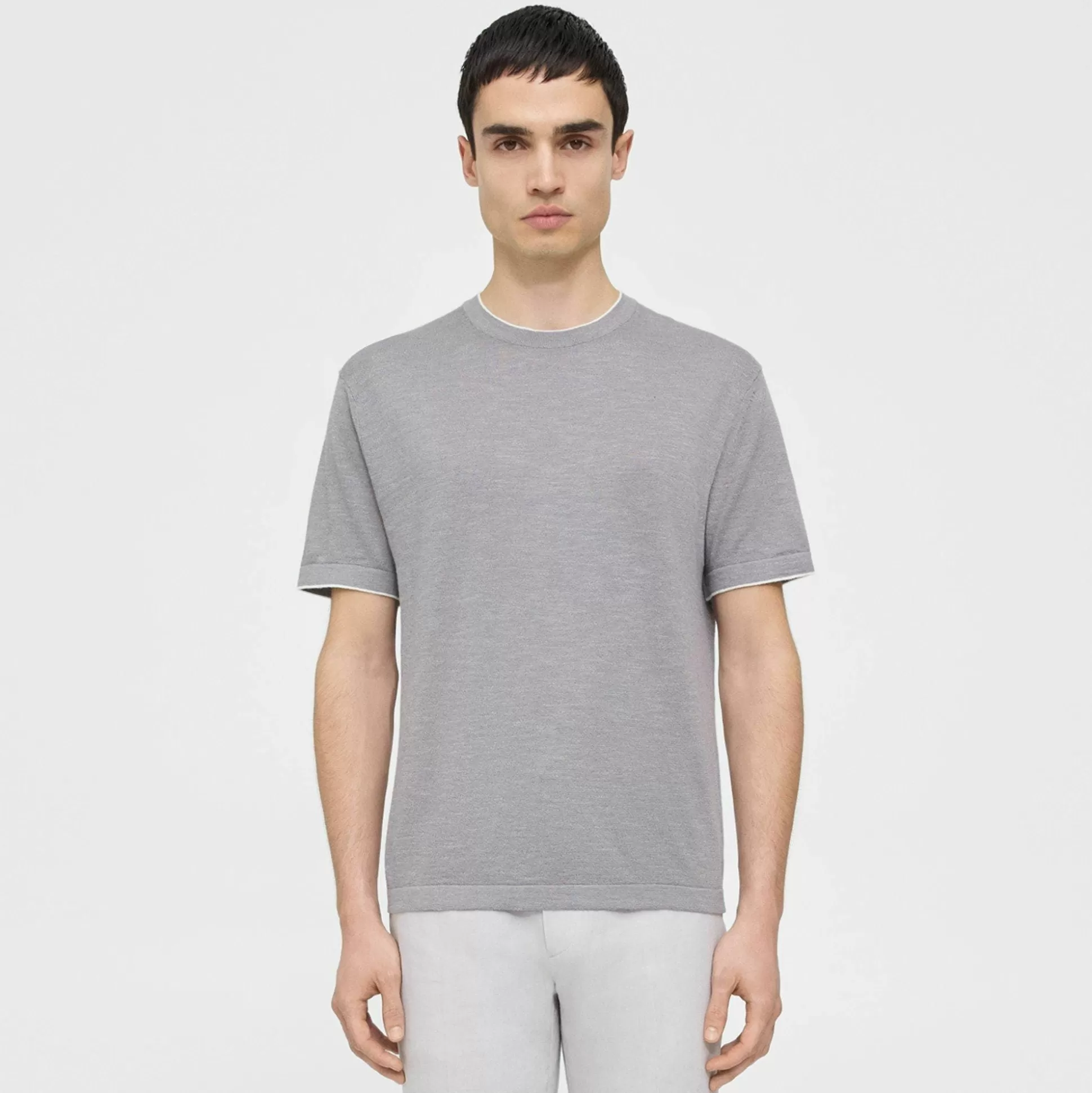 Theory Kolben Short-Sleeve Tee In Cotton-Linen-Men T-shirts + Polos | Sweaters + Cardigans