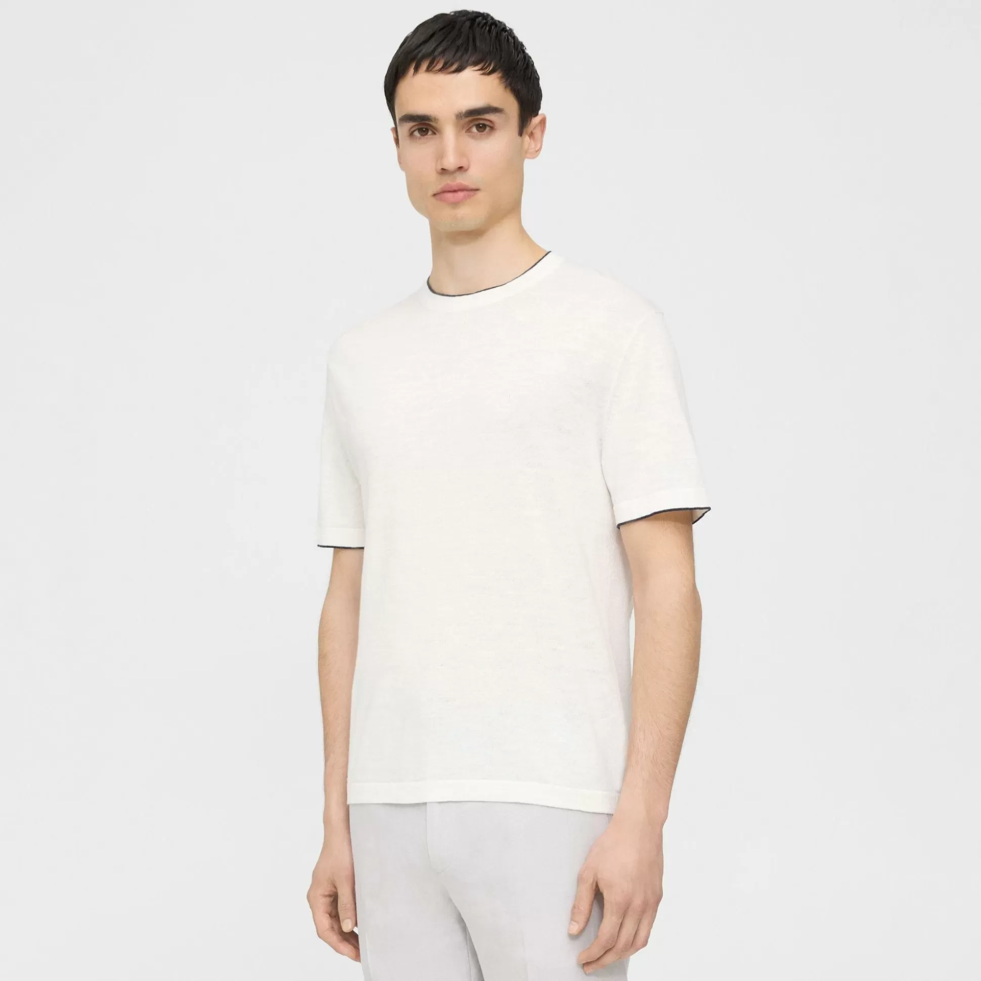 Theory Kolben Short-Sleeve Tee In Cotton-Linen-Men T-shirts + Polos | Sweaters + Cardigans