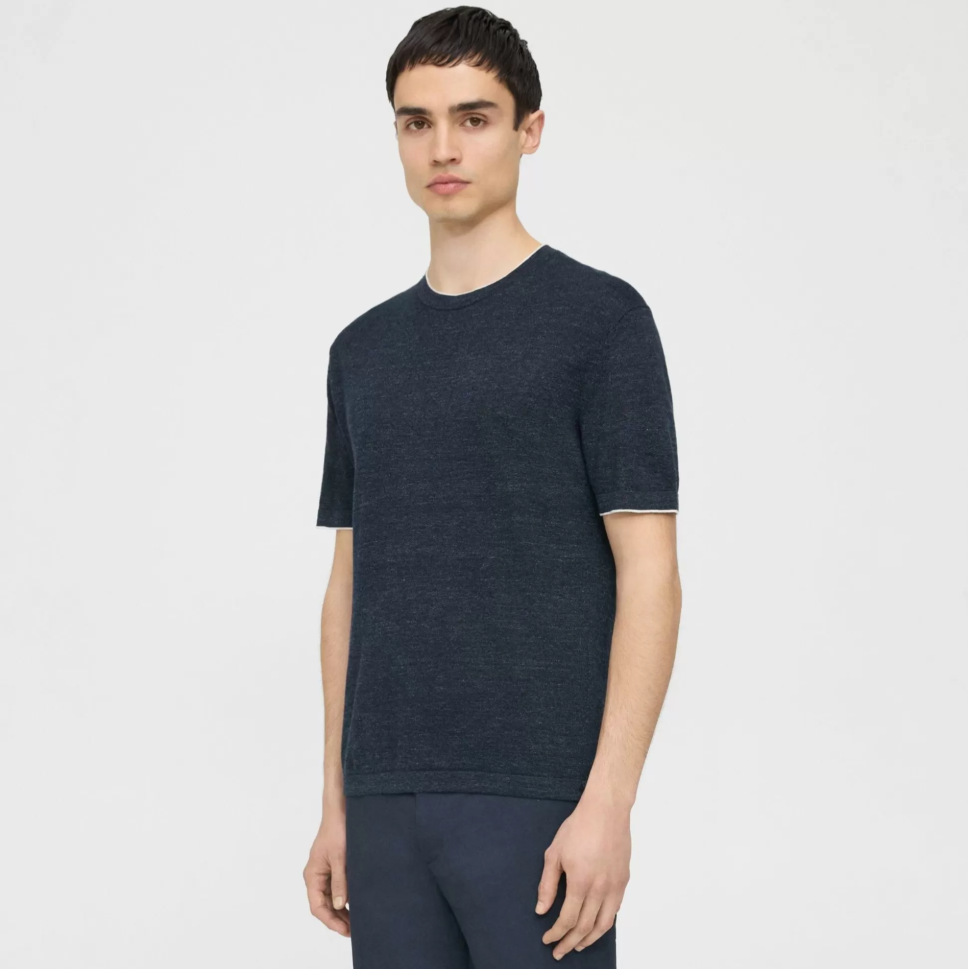 Theory Kolben Short-Sleeve Tee In Cotton-Linen-Men T-shirts + Polos | Sweaters + Cardigans