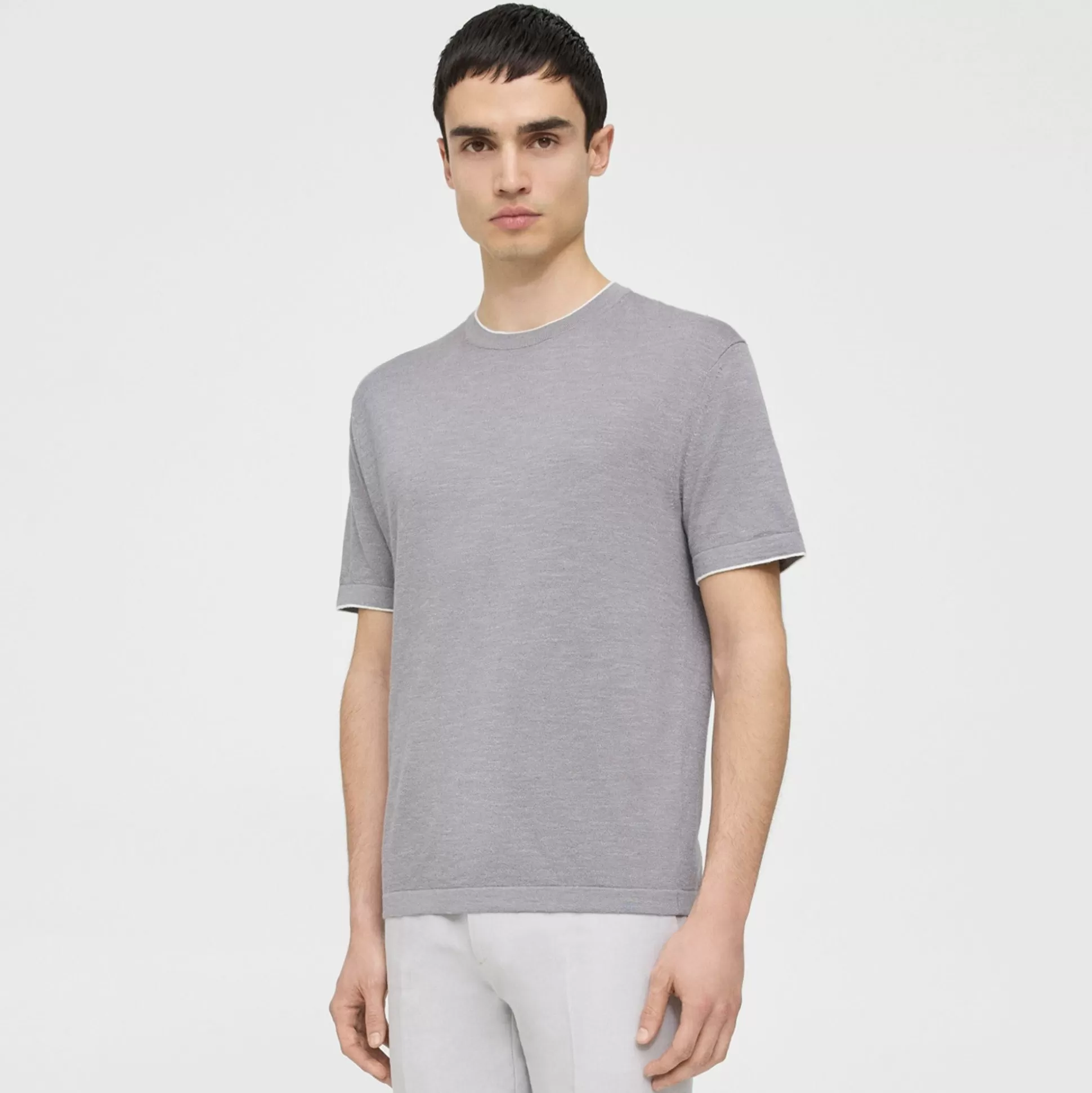 Theory Kolben Short-Sleeve Tee In Cotton-Linen-Men T-shirts + Polos | Sweaters + Cardigans