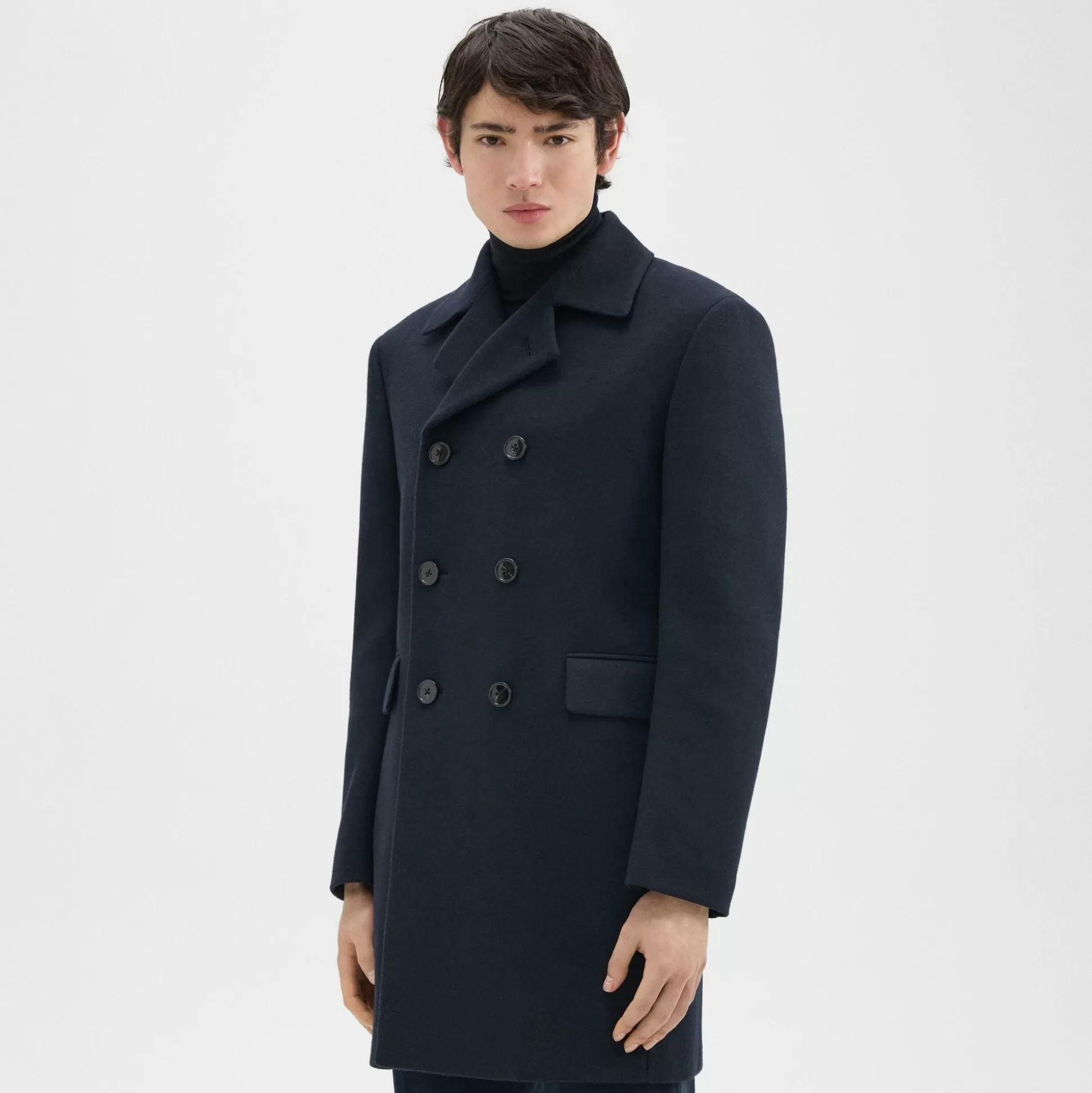 Theory Krasner Double-Breasted Coat In Recycled Wool-Blend Melton-Men Outerwear