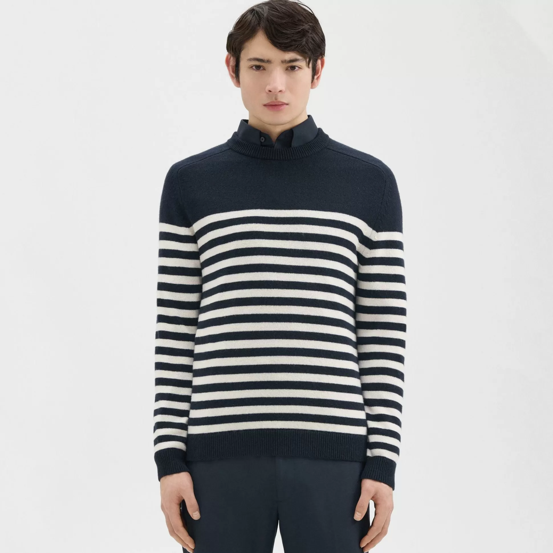 Theory Latho Striped Sweater In Wool-Cashmere-Men Sweaters + Cardigans