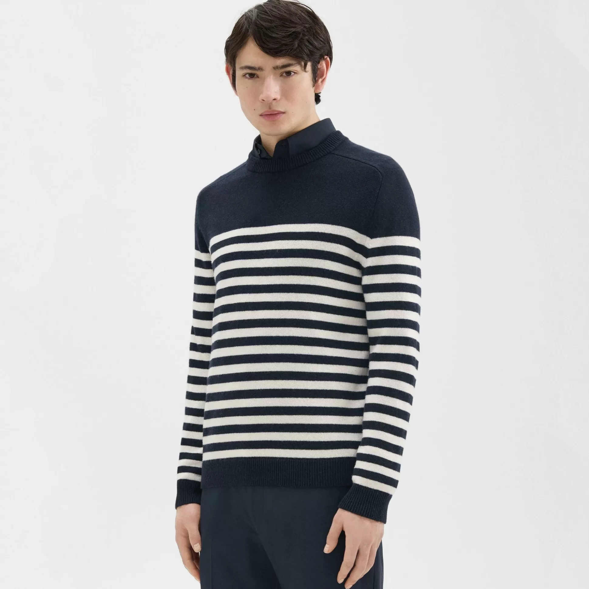 Theory Latho Striped Sweater In Wool-Cashmere-Men Sweaters + Cardigans