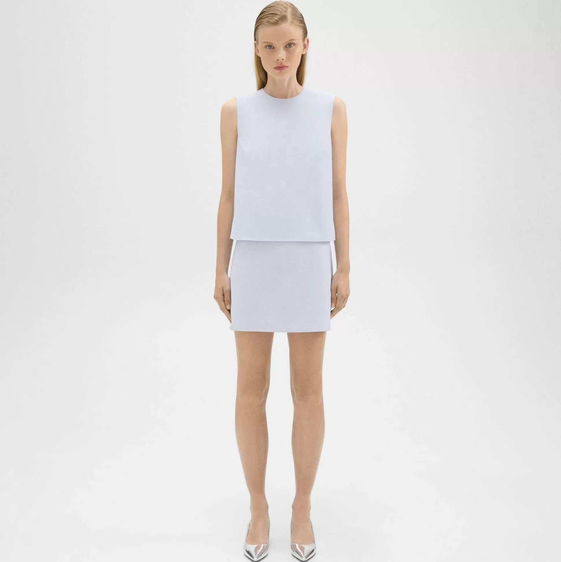 Theory Layered Shift Dress In Cotton-Women Dresses