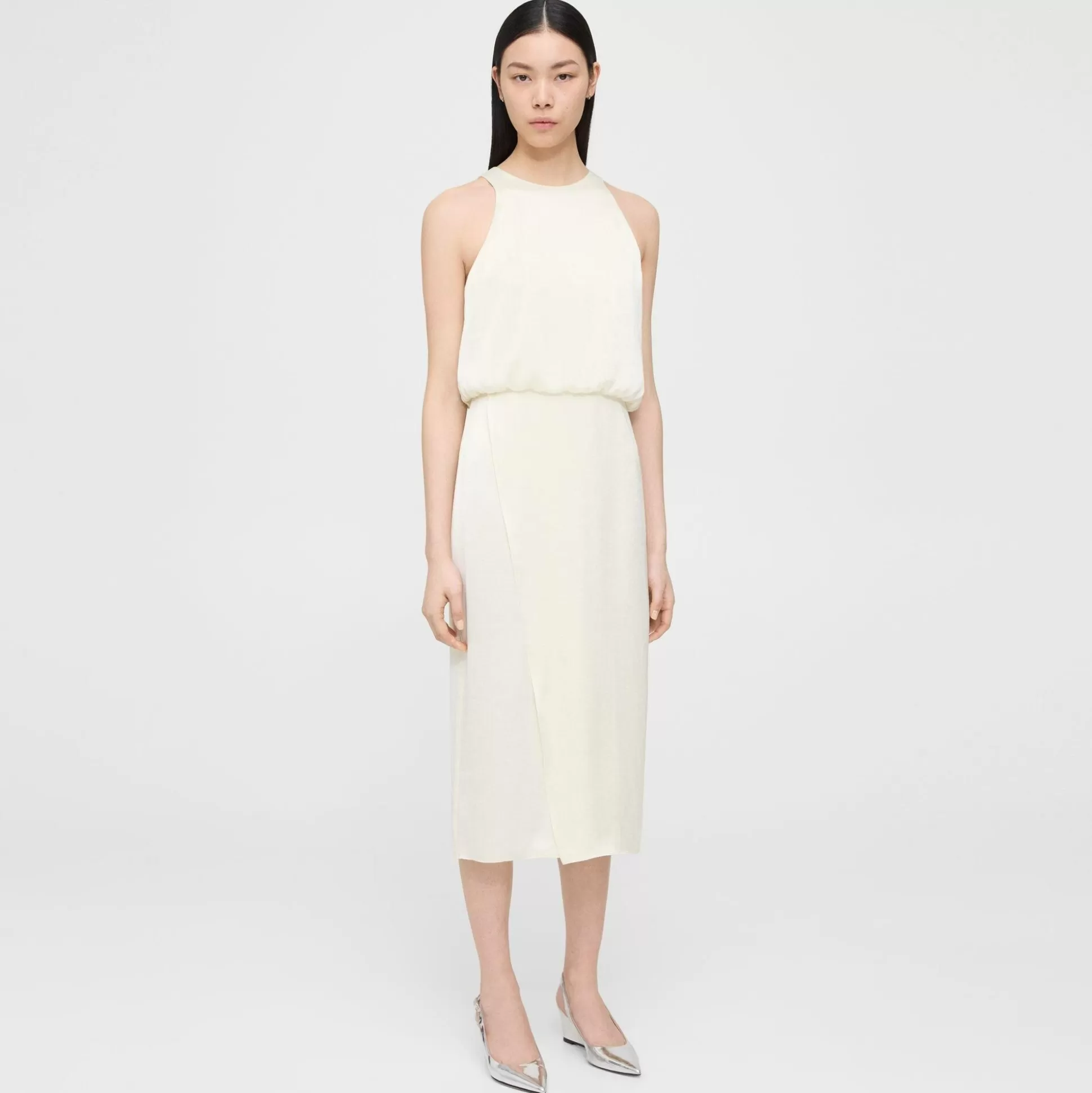 Theory Layered Tank Dress In Crushed Satin-Women Dresses