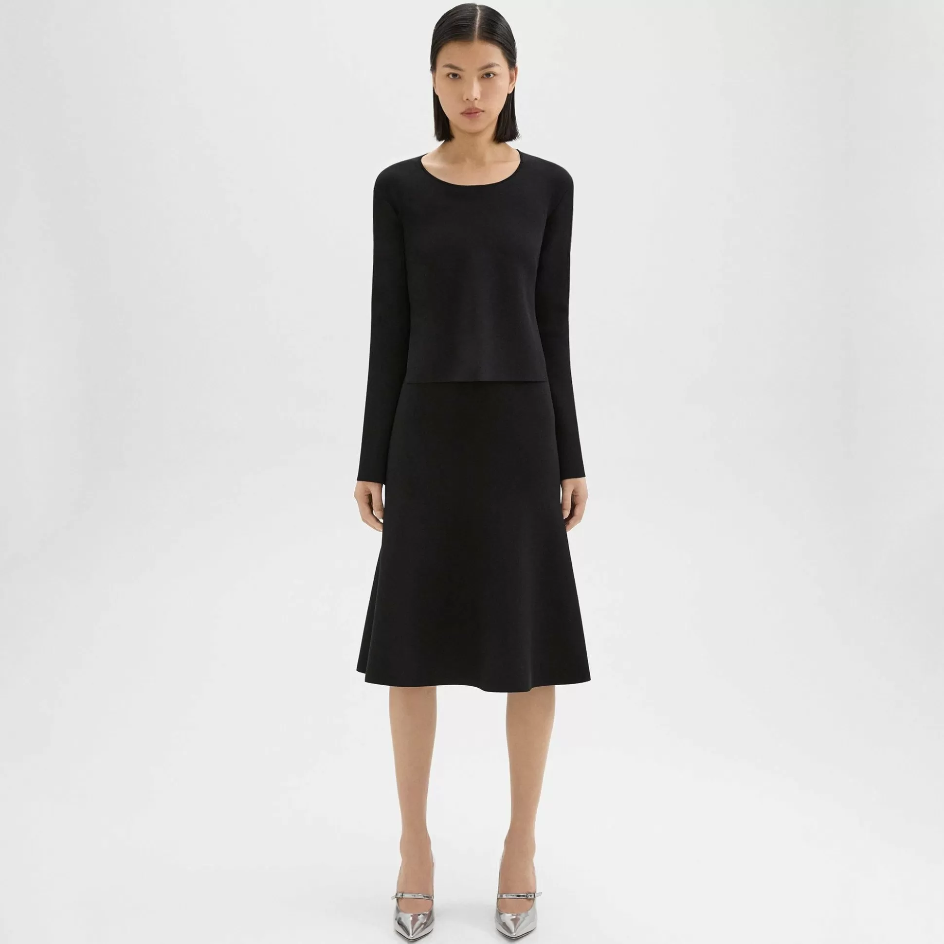 Theory Layered Trumpet Dress In Crepe Knit-Women Dresses