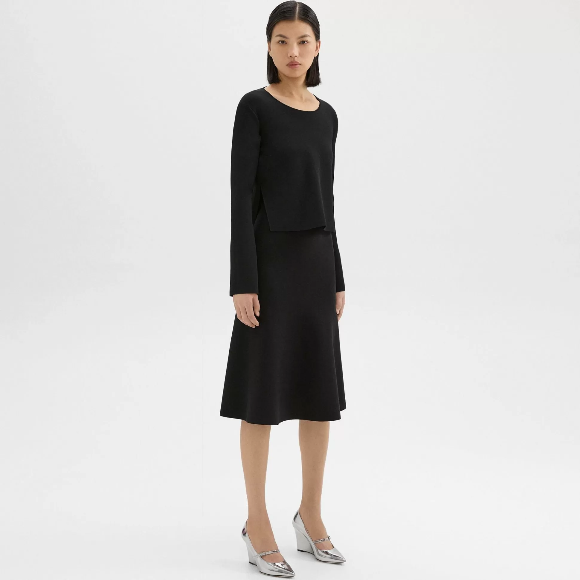 Theory Layered Trumpet Dress In Crepe Knit-Women Dresses