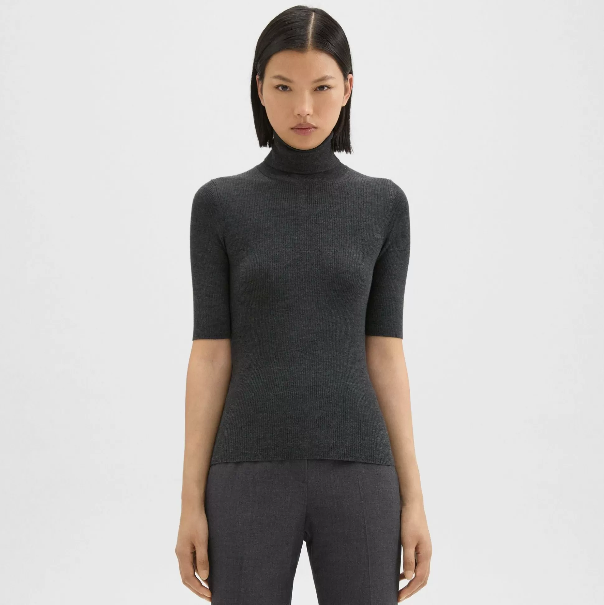 Theory Leenda Short-Sleeve Turtleneck In Regal Wool-Women Sweaters + Cardigans