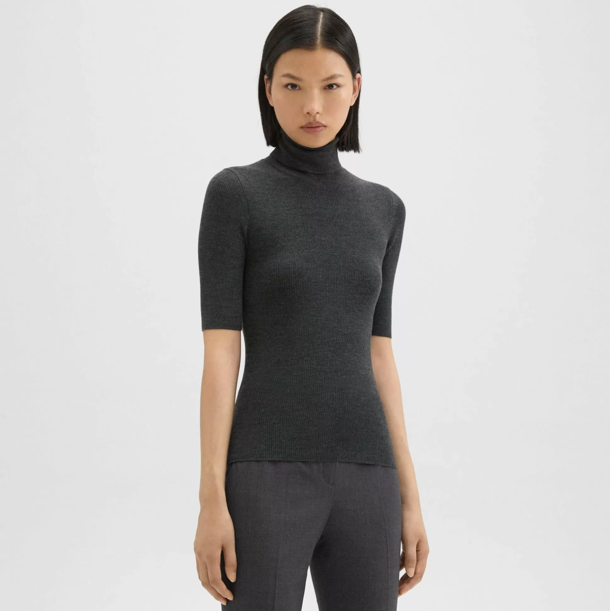 Theory Leenda Short-Sleeve Turtleneck In Regal Wool-Women Sweaters + Cardigans