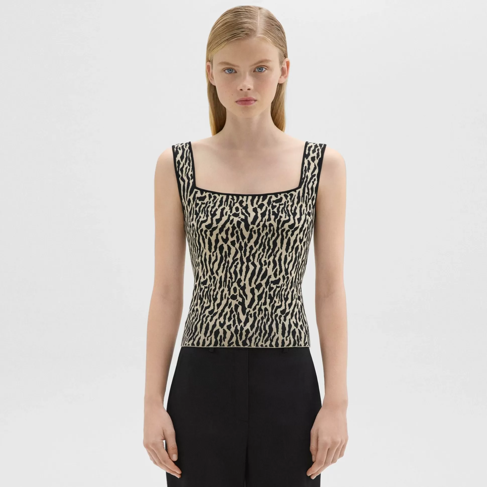 Theory Leopard Jacquard Sweater Shell In Cotton Blend-Women Sweaters + Cardigans