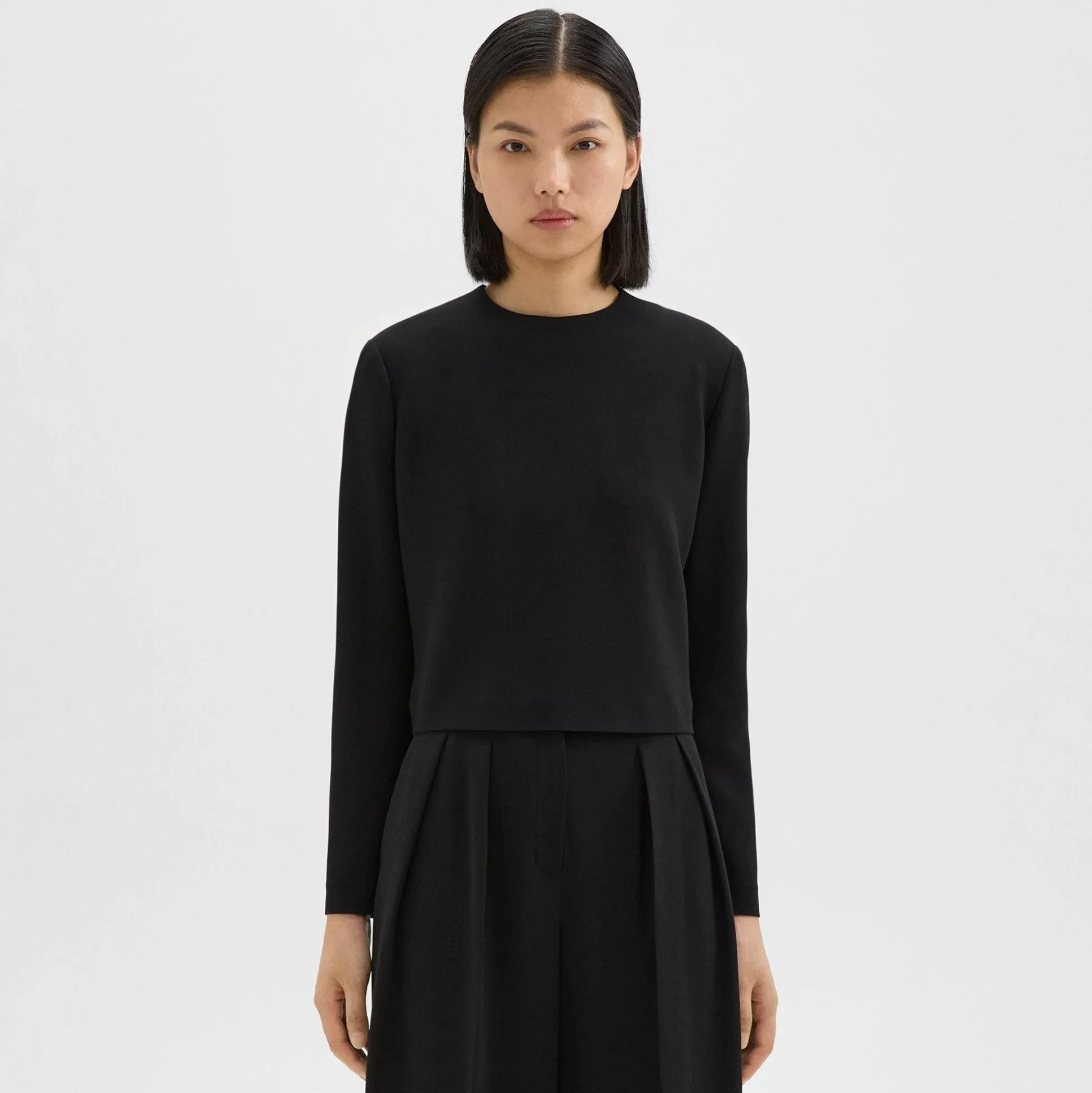 Theory Long Sleeve Crop Top In Admiral Crepe-Women Tops