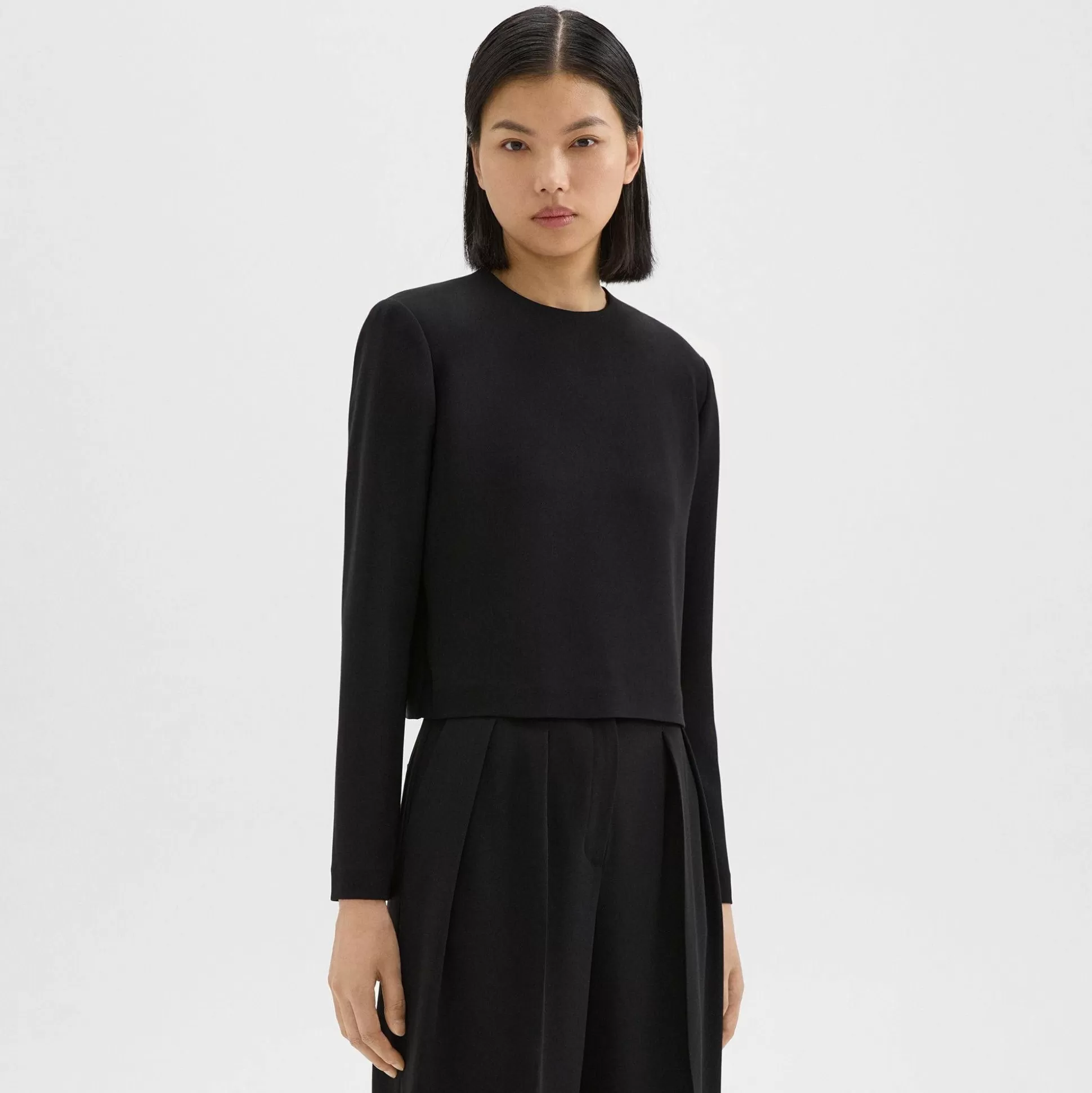 Theory Long Sleeve Crop Top In Admiral Crepe-Women Tops