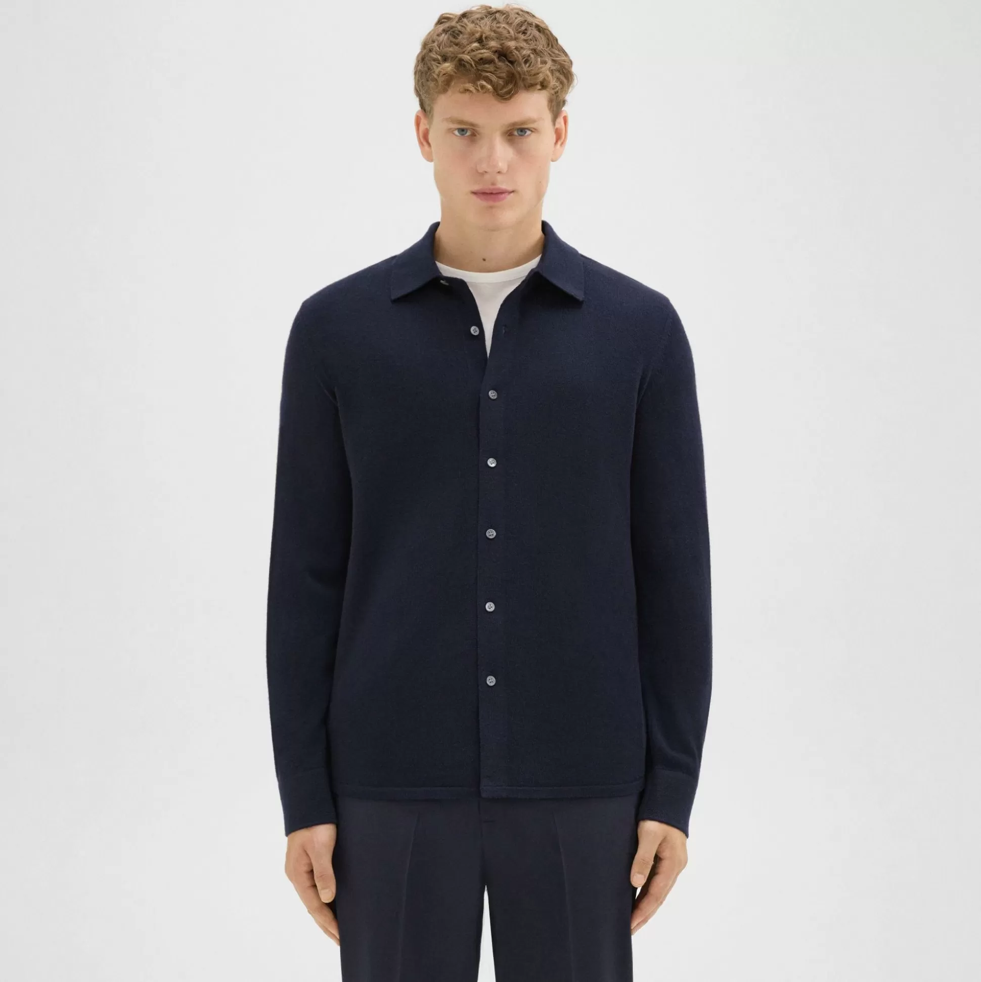 Theory Lorean Shirt In Merino Wool-Men Sweaters + Cardigans