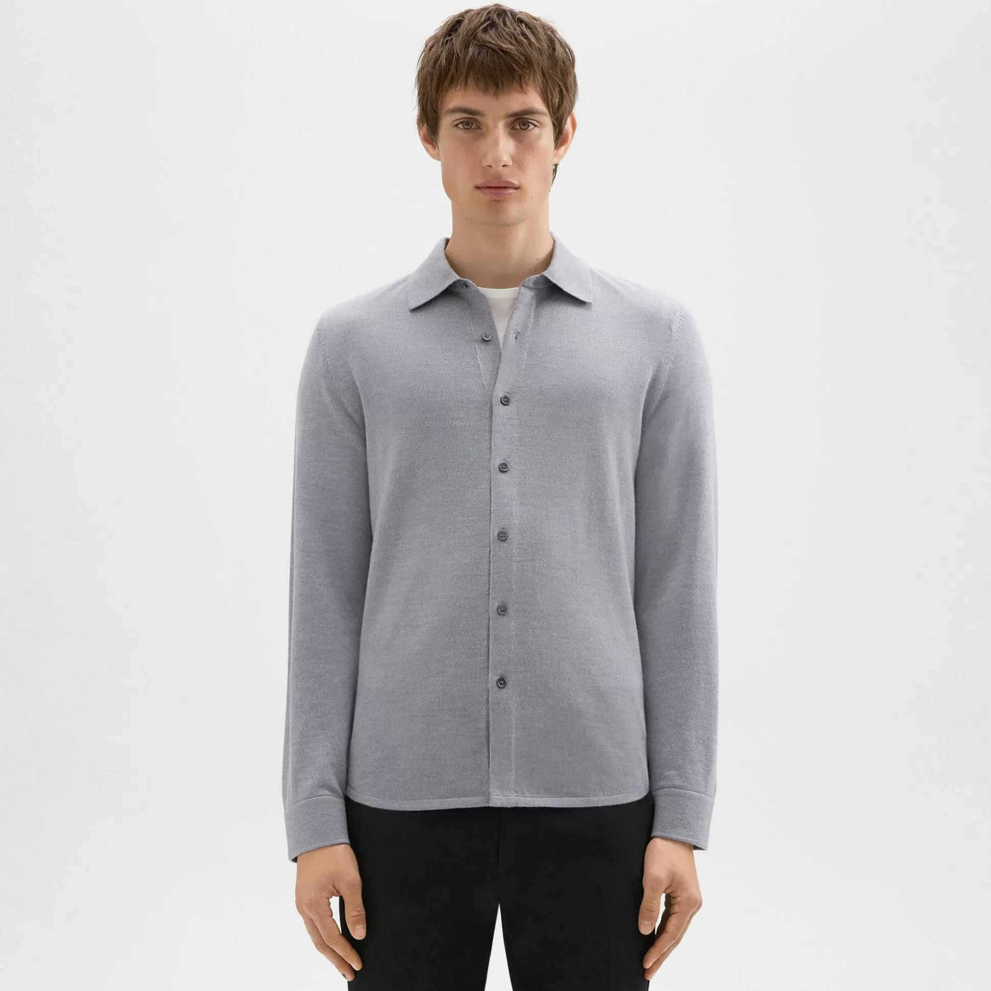 Theory Lorean Shirt In Merino Wool-Men Sweaters + Cardigans | Shirts