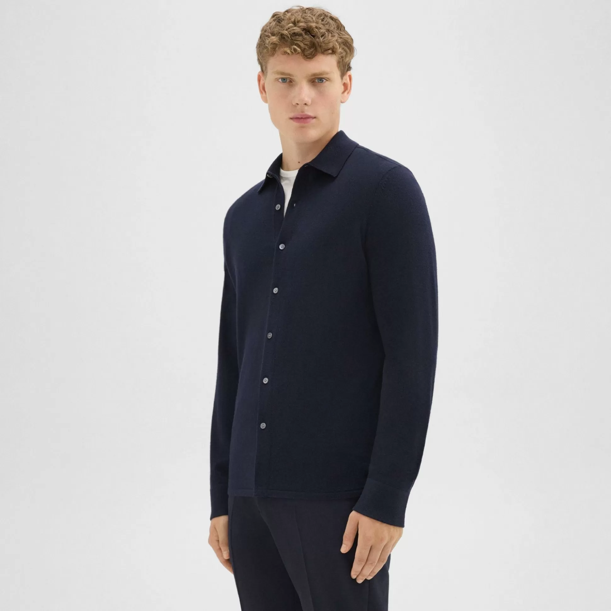 Theory Lorean Shirt In Merino Wool-Men Sweaters + Cardigans