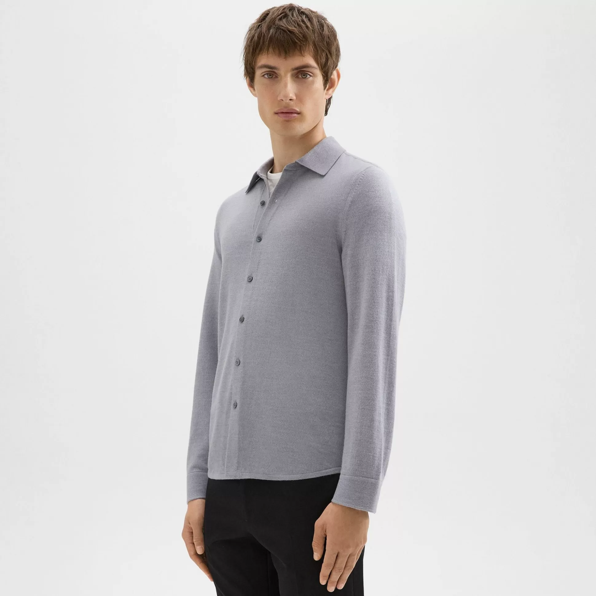 Theory Lorean Shirt In Merino Wool-Men Sweaters + Cardigans | Shirts