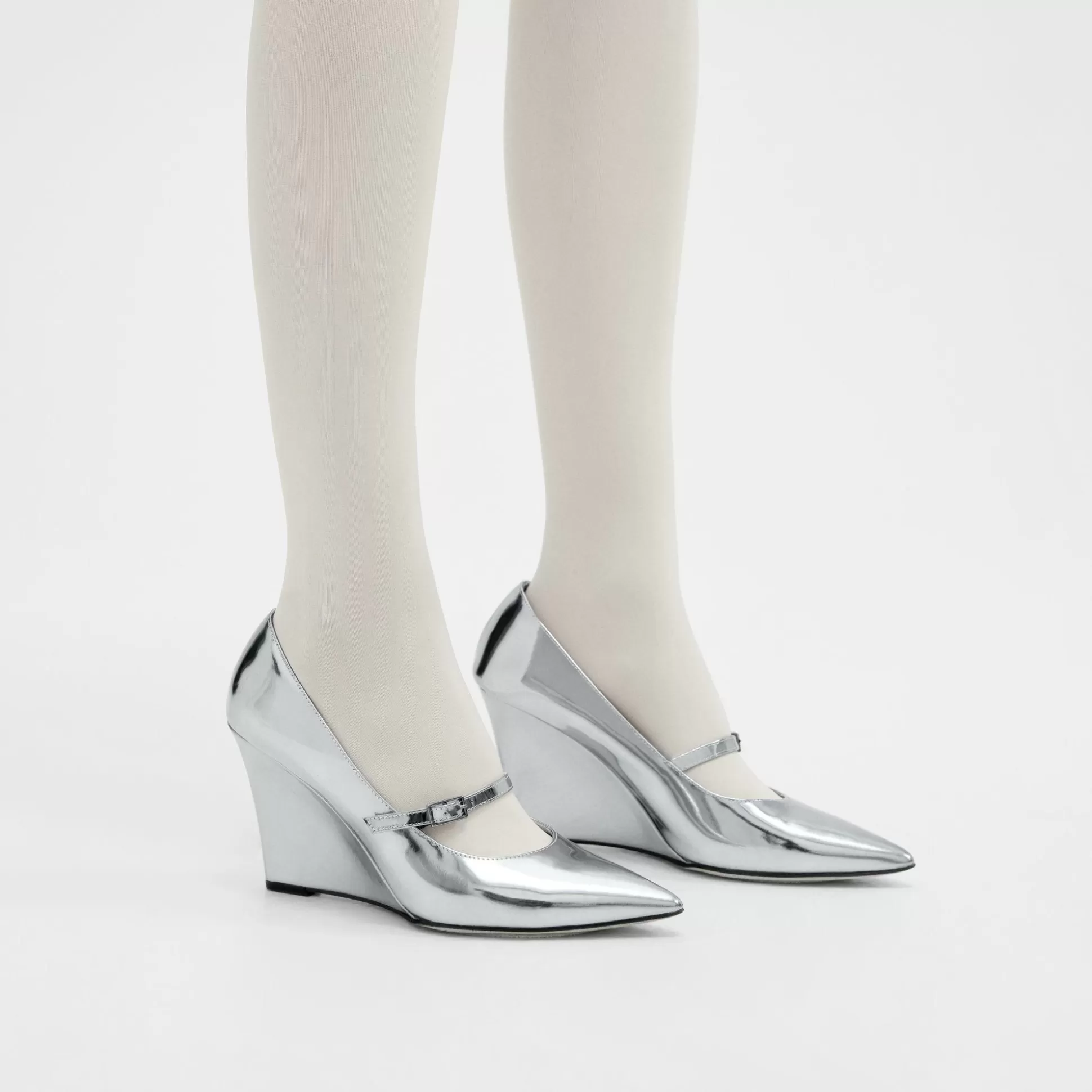 Theory Mary Jane Wedge In Metallic Leather-Women Shoes