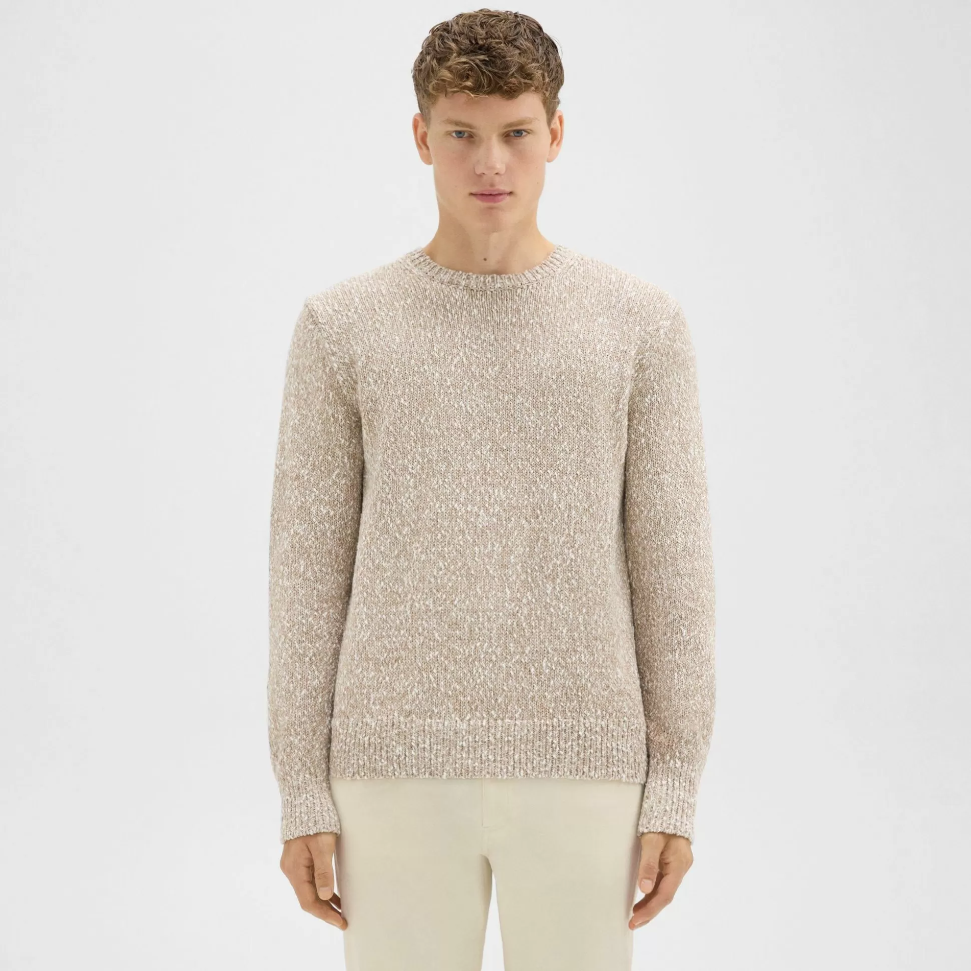 Theory Mauno Crewneck Sweater In Heathered Cotton-Men Sweaters + Cardigans