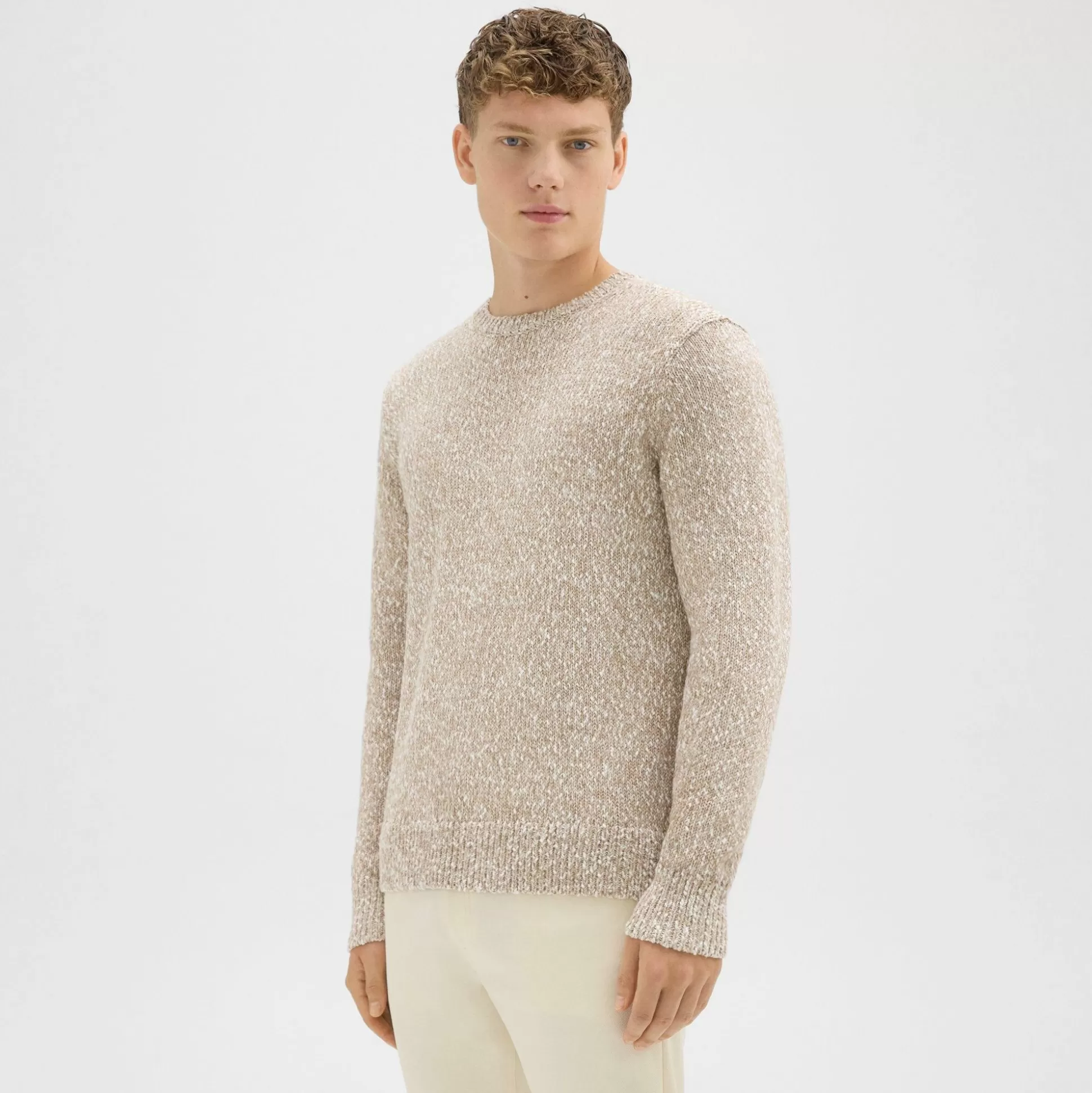 Theory Mauno Crewneck Sweater In Heathered Cotton-Men Sweaters + Cardigans