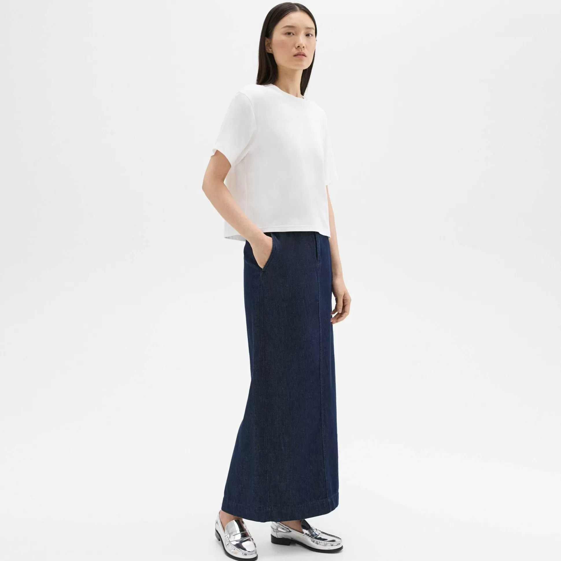 Theory Maxi Trouser Skirt In Denim-Women Skirts