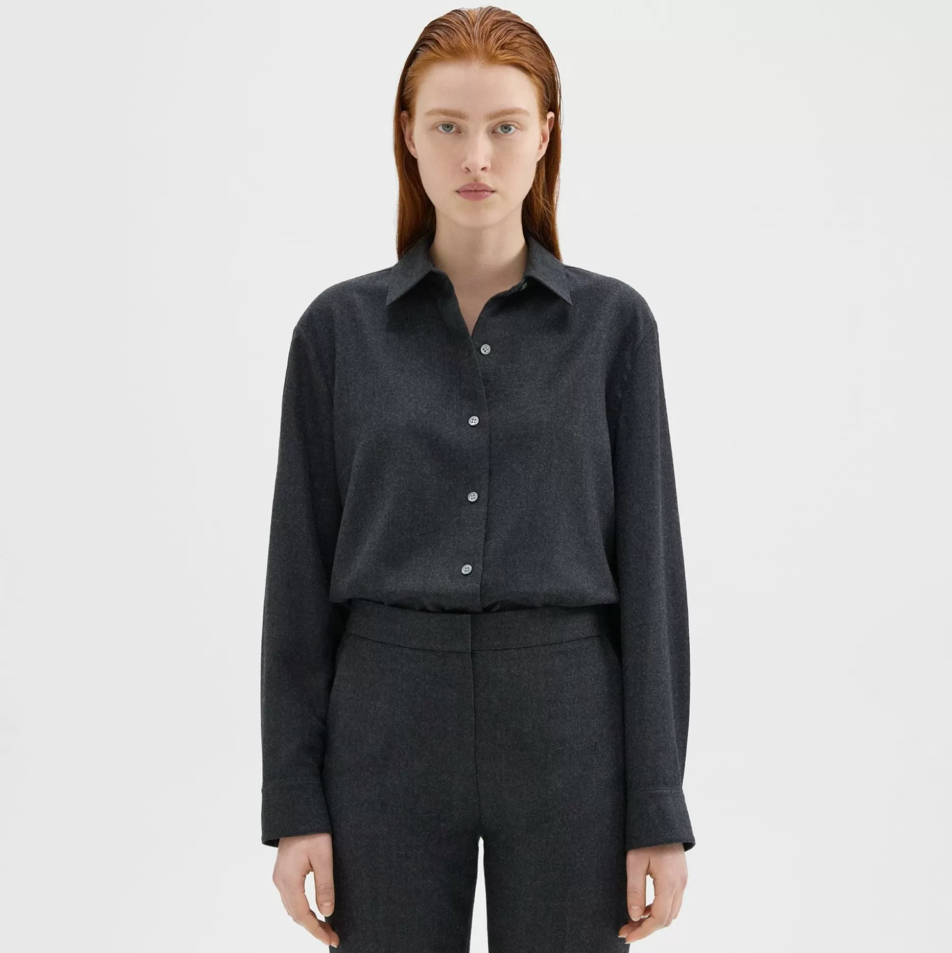 Theory Menswear Shirt In Sleek Flannel-Women Tops