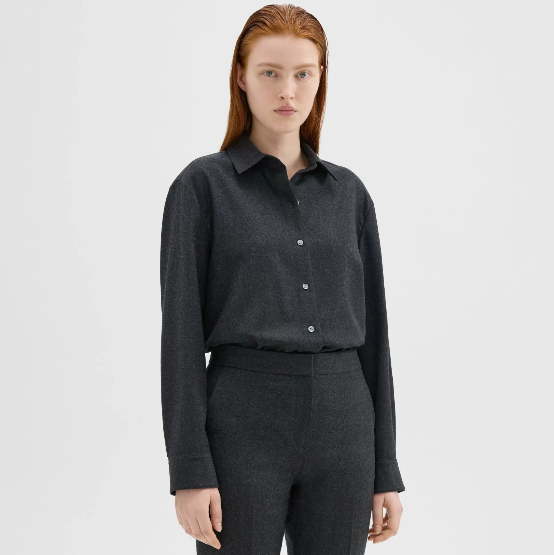 Theory Menswear Shirt In Sleek Flannel-Women Tops