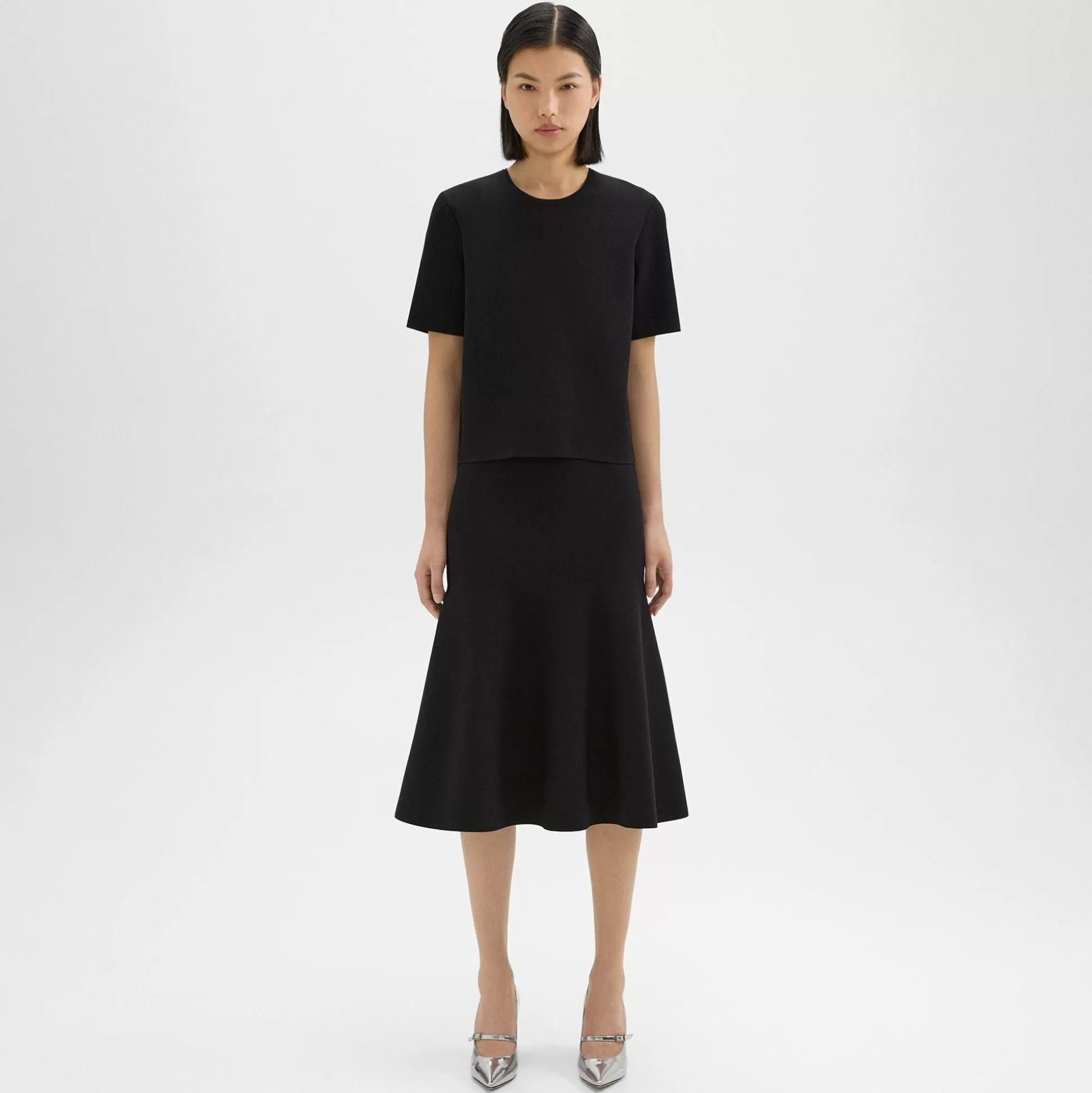 Theory Midi Trumpet Skirt In Crepe Knit-Women Skirts