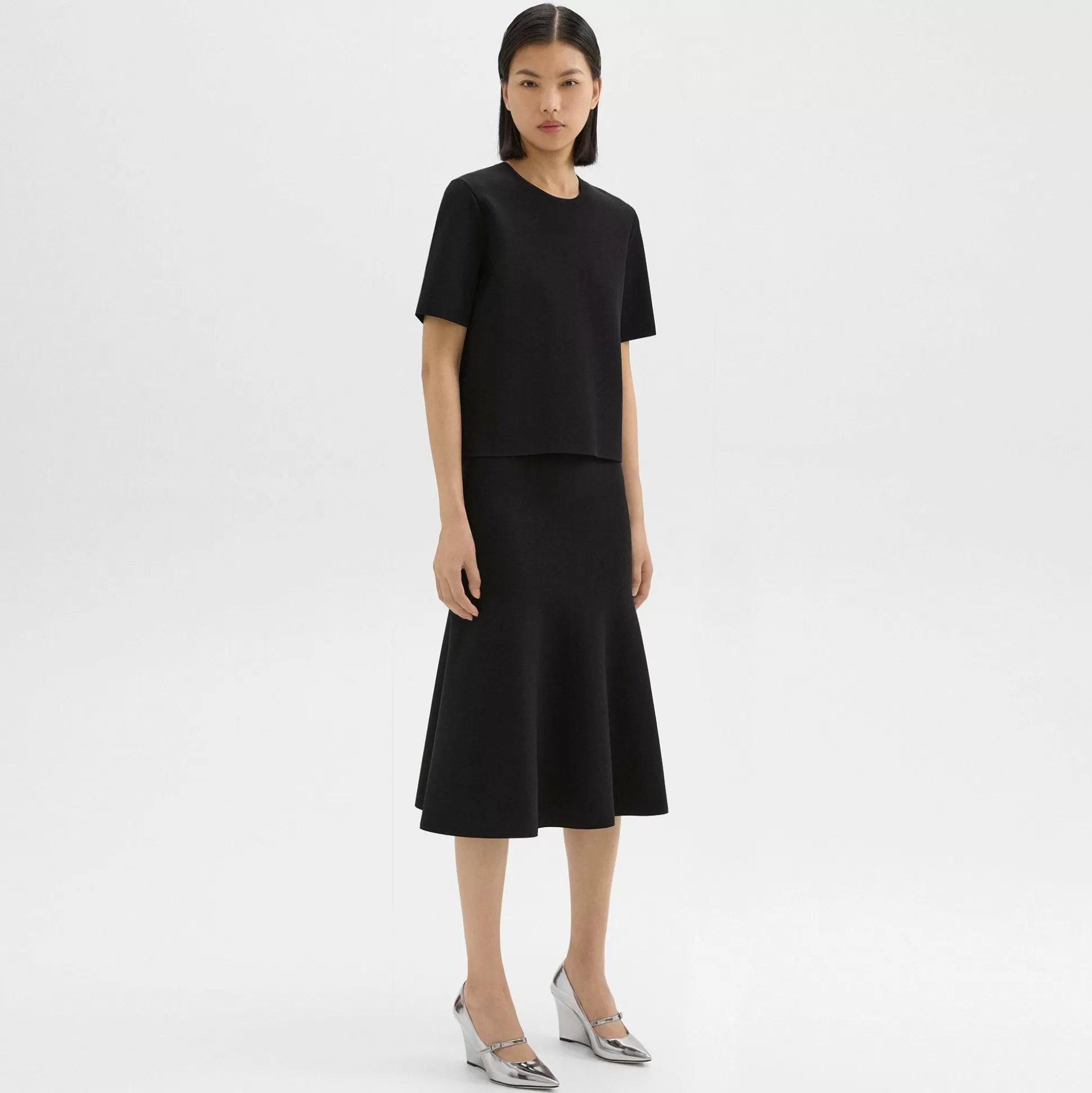 Theory Midi Trumpet Skirt In Crepe Knit-Women Skirts