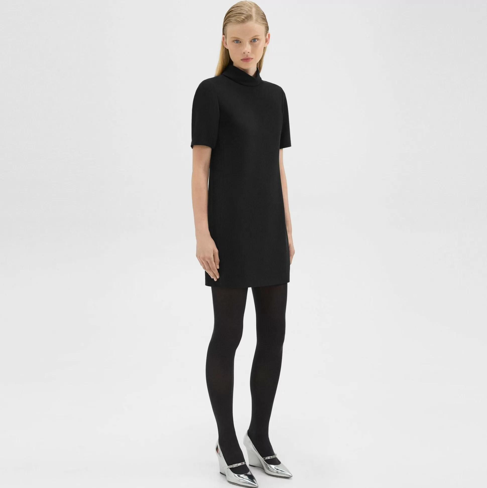 Theory Mini Roll Neck Dress In Admiral Crepe-Women Dresses