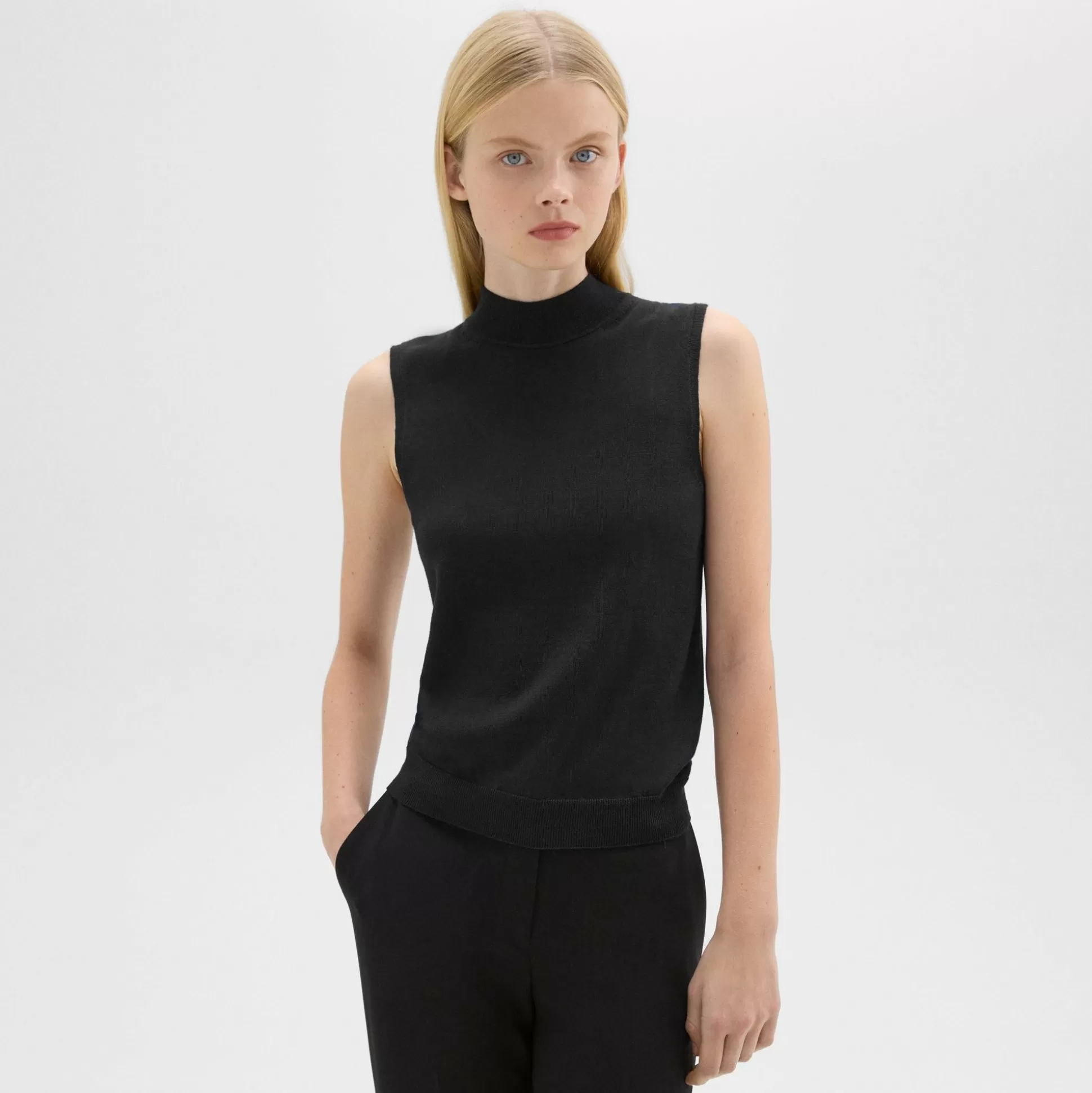 Theory Mock Neck Sweater Shell In Regal Wool-Women Sweaters + Cardigans