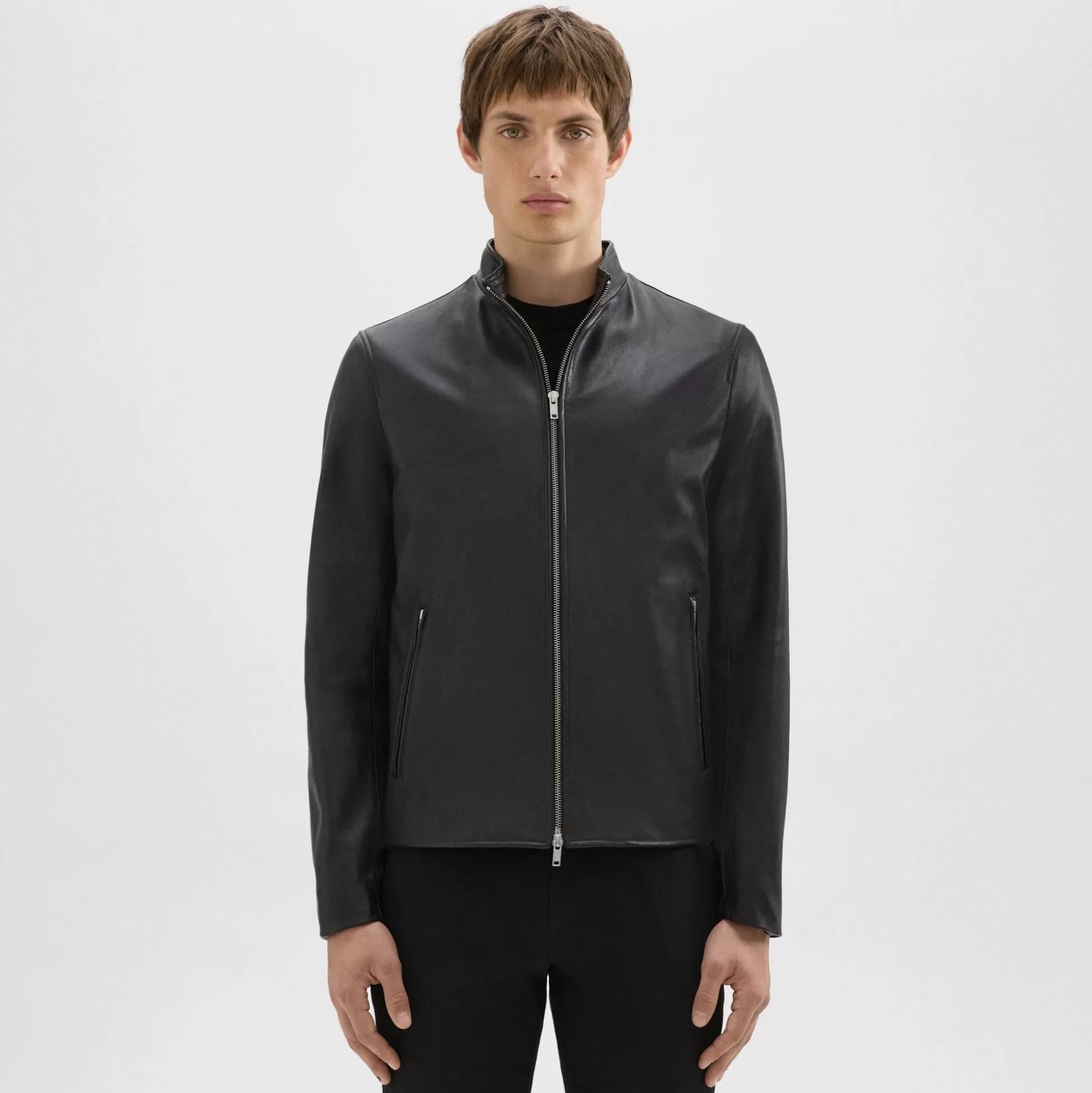 Theory Morvek Zip Jacket In Leather-Men Outerwear | Blazers + Jackets