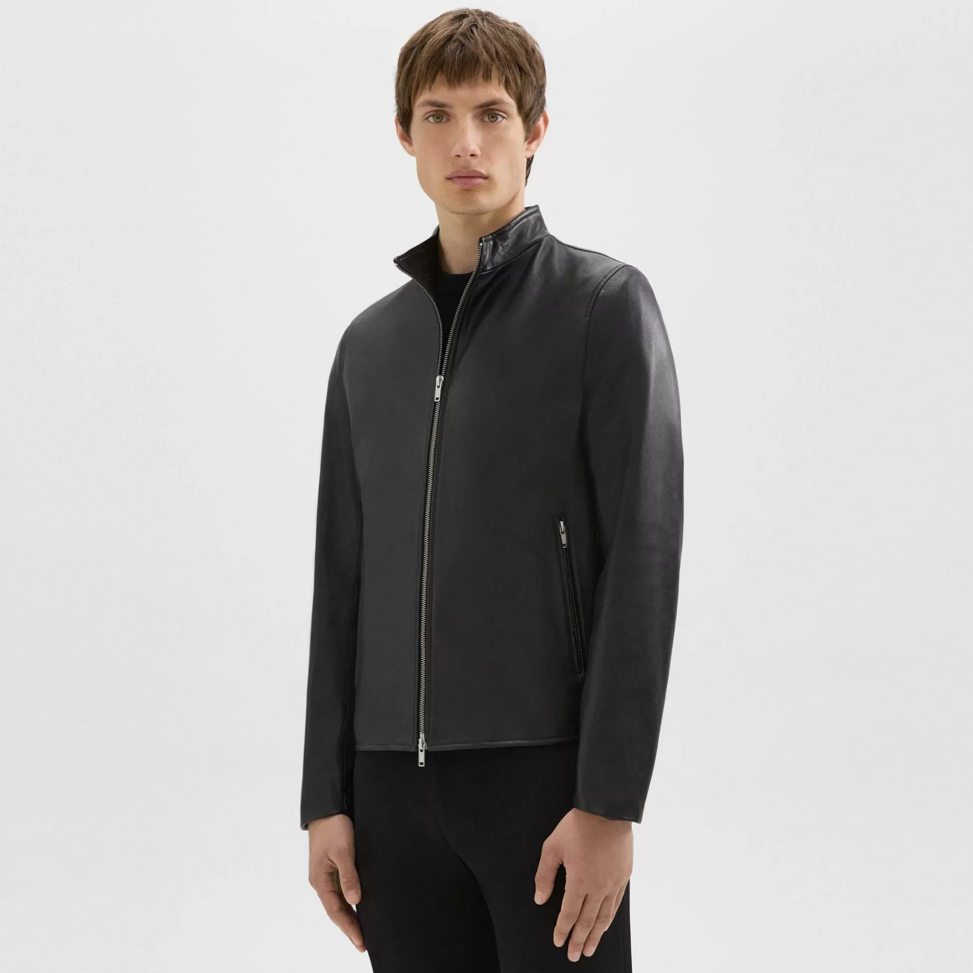 Theory Morvek Zip Jacket In Leather-Men Outerwear | Blazers + Jackets