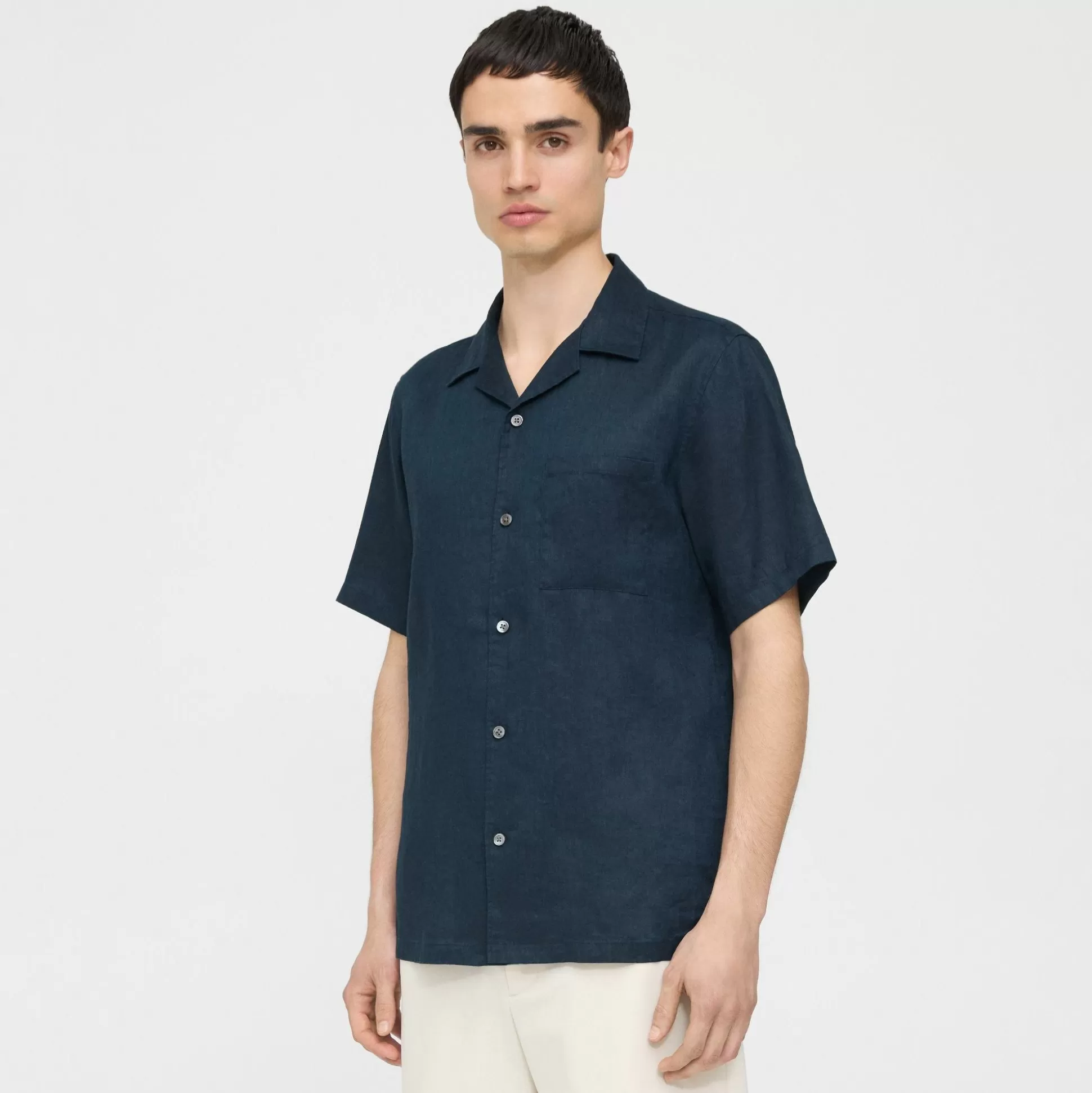 Theory Noll Short-Sleeve Shirt In Relaxed Linen-Men Shirts