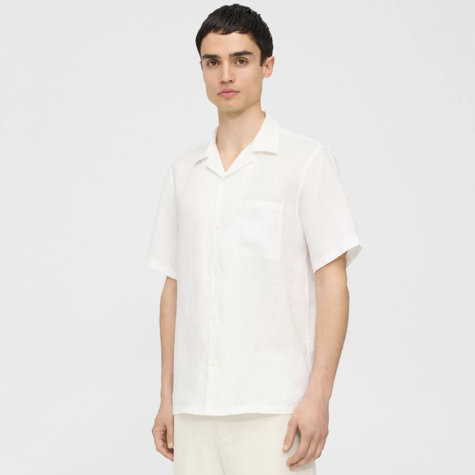 Theory Noll Short-Sleeve Shirt In Relaxed Linen-Men Shirts