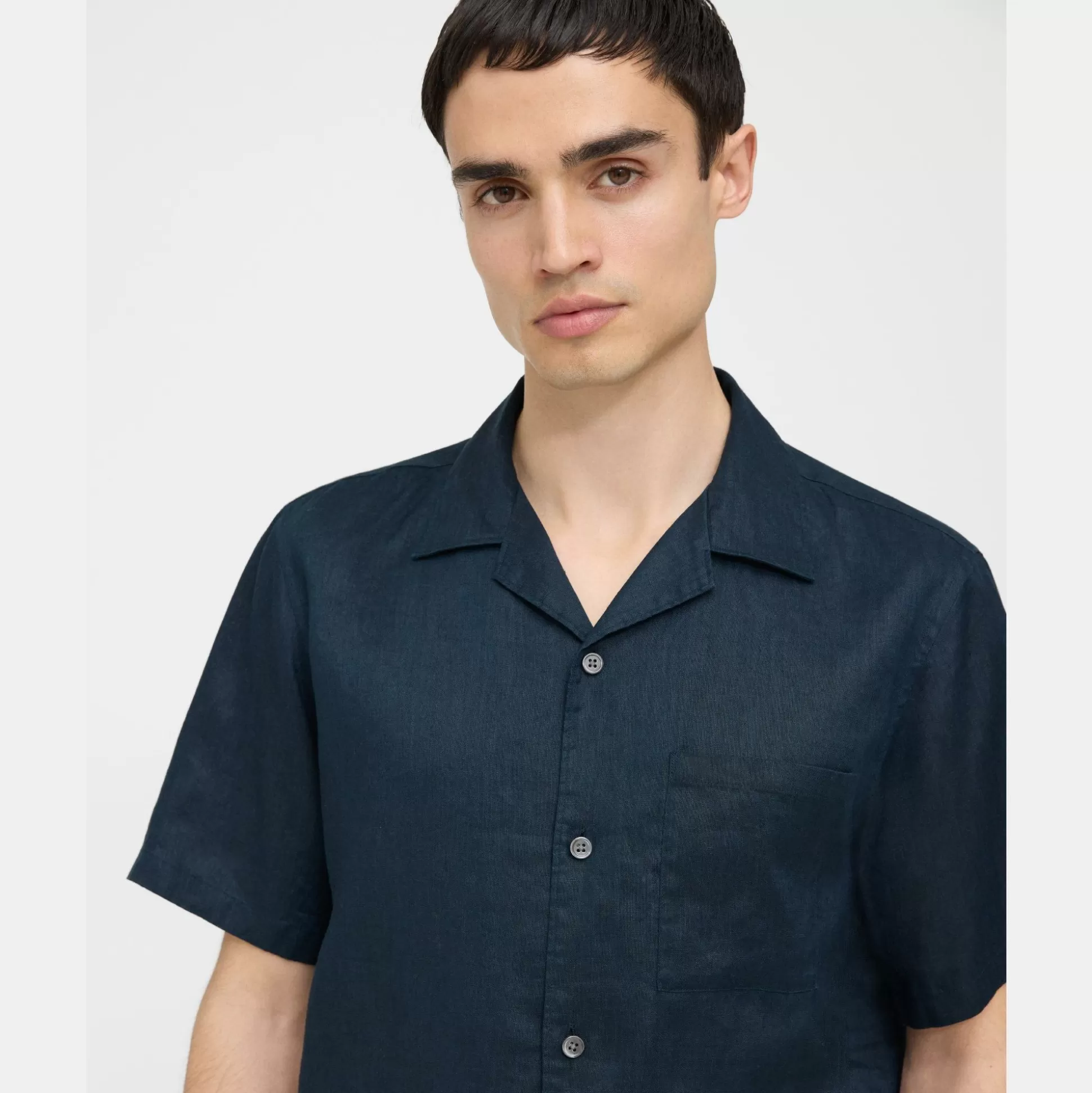 Theory Noll Short-Sleeve Shirt In Relaxed Linen-Men Shirts